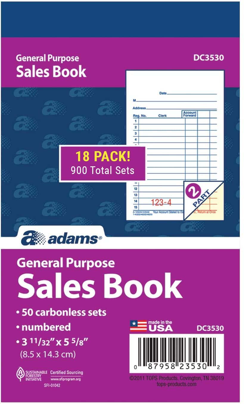 Adams DC3530 General Purpose Sales Books - Case of 18 for Retail Stores, Small Businesses & Office Use