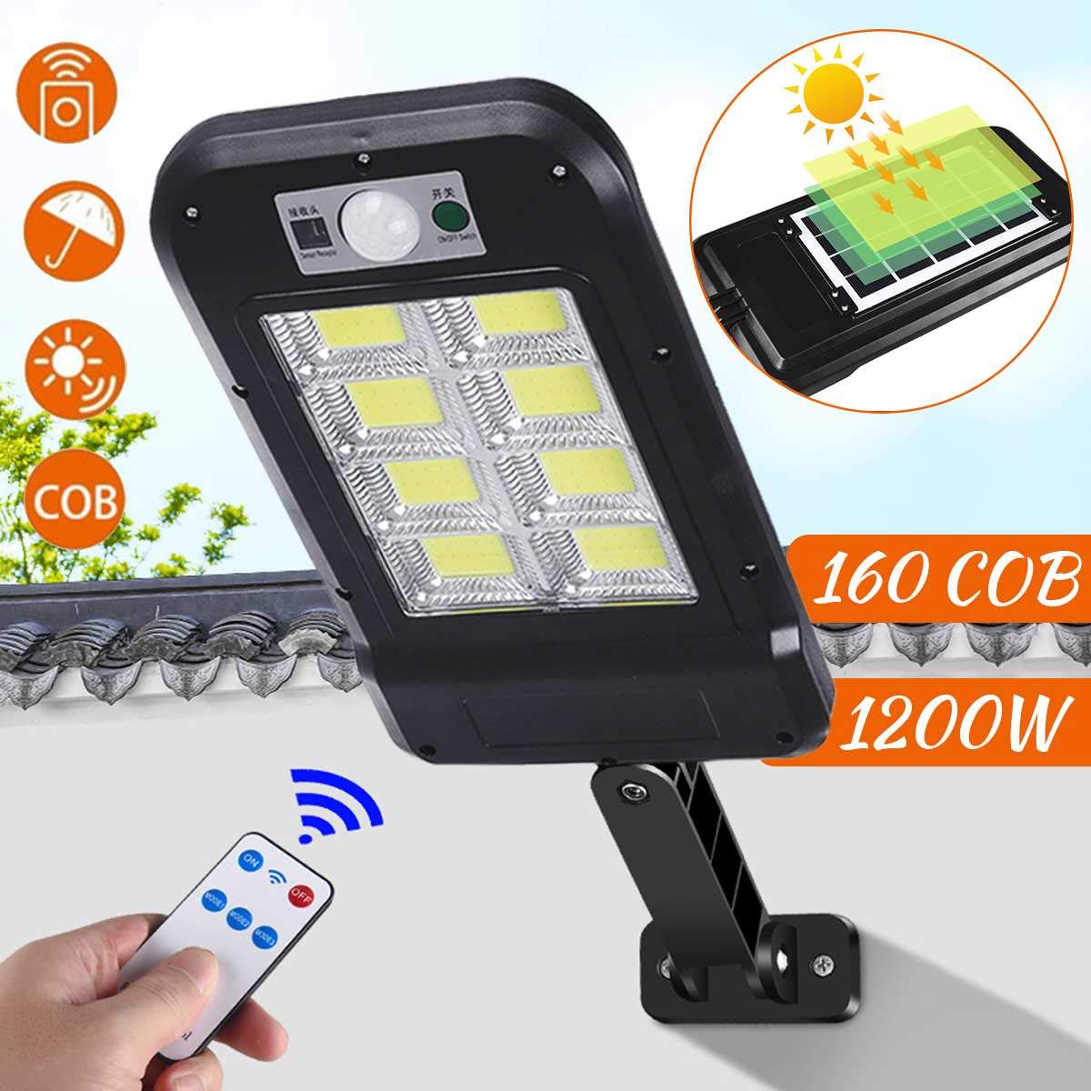 1200W 160COB LED Solar Powered Waterproof Outdoor Lights with PIR Motion Sensor & Remote Control - 2 Pack (240COB Total) for Garden, Pathway, Driveway and Street Lighting