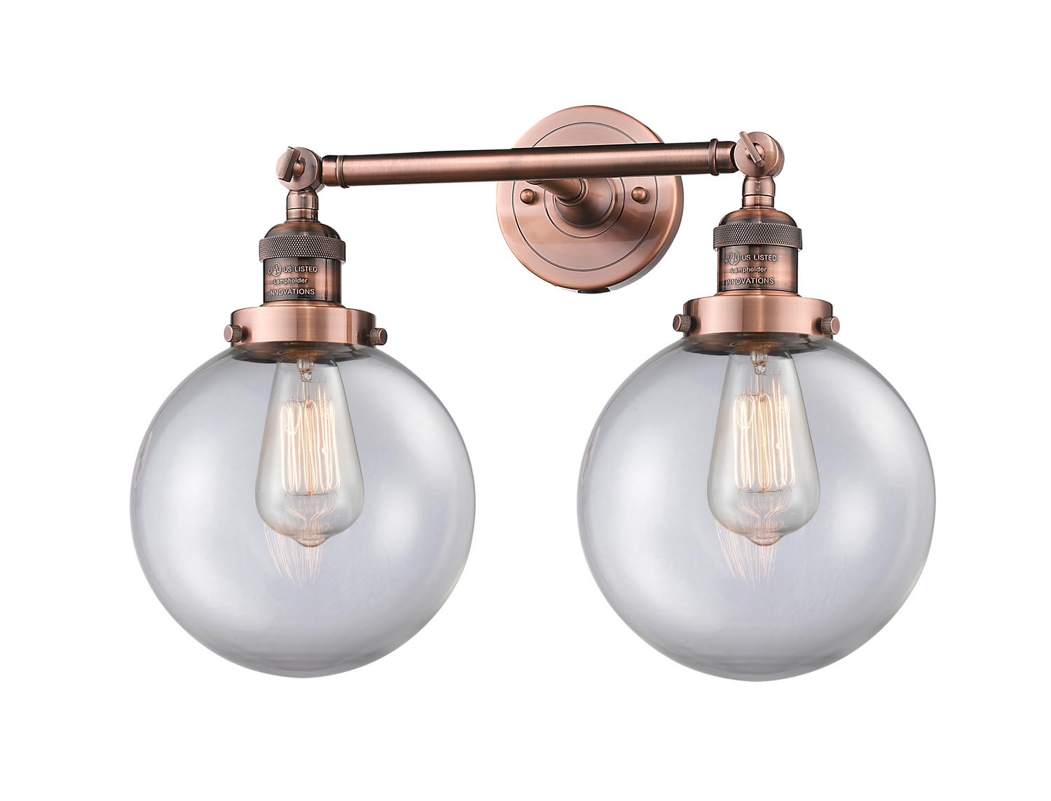 Innovations 208L-AC-G202-8-LED 2 Light Vertical Bathroom Vanity Light Fixture in Antique Copper Finish - Perfect for Modern Bathroom & Powder Room Lighting
