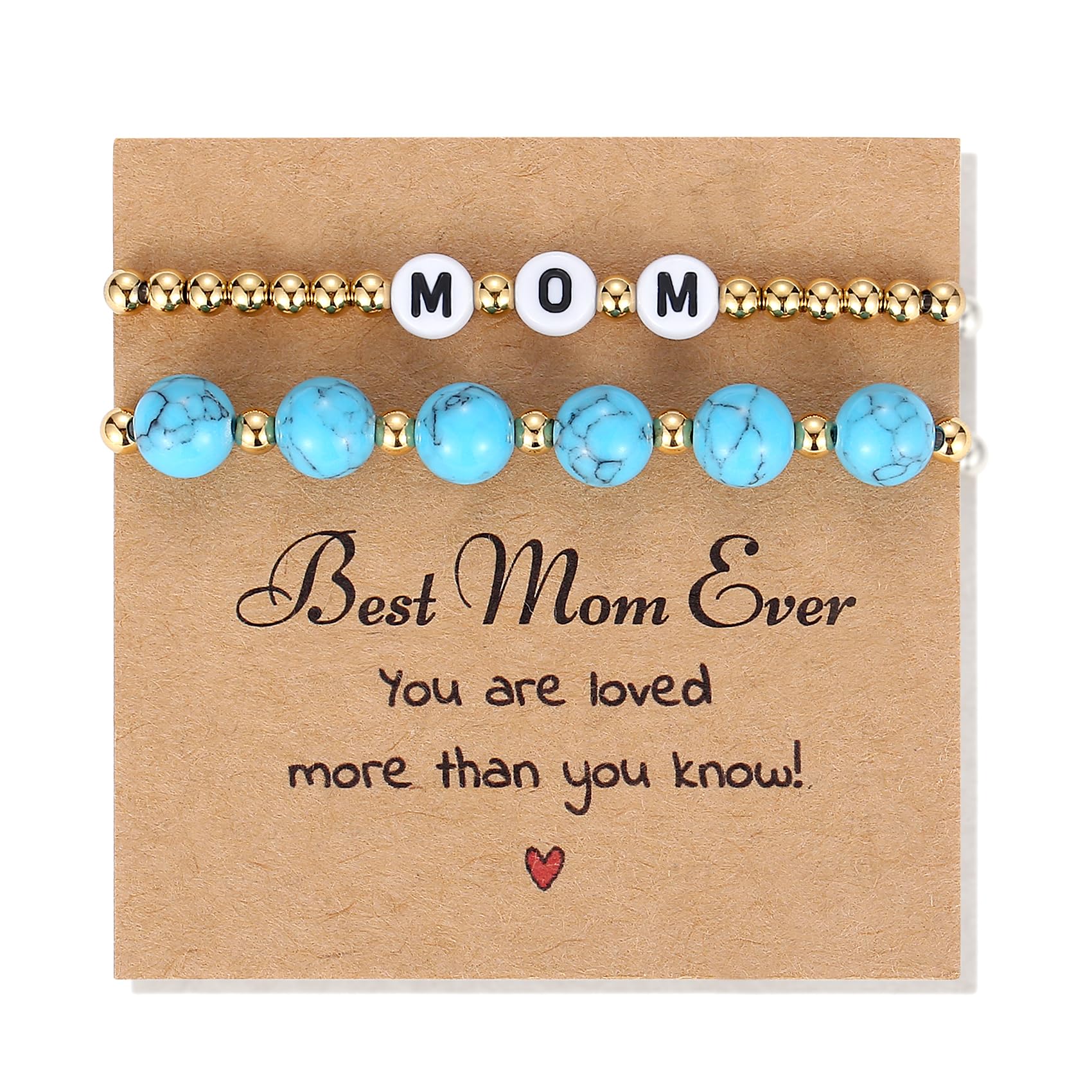 2Pcs Gold Beaded Bracelet Set for Women - Turquoise Jewelry Gift for Mom, Daughter, Sister, Niece - Perfect for Birthday, Anniversary & Special Occasions