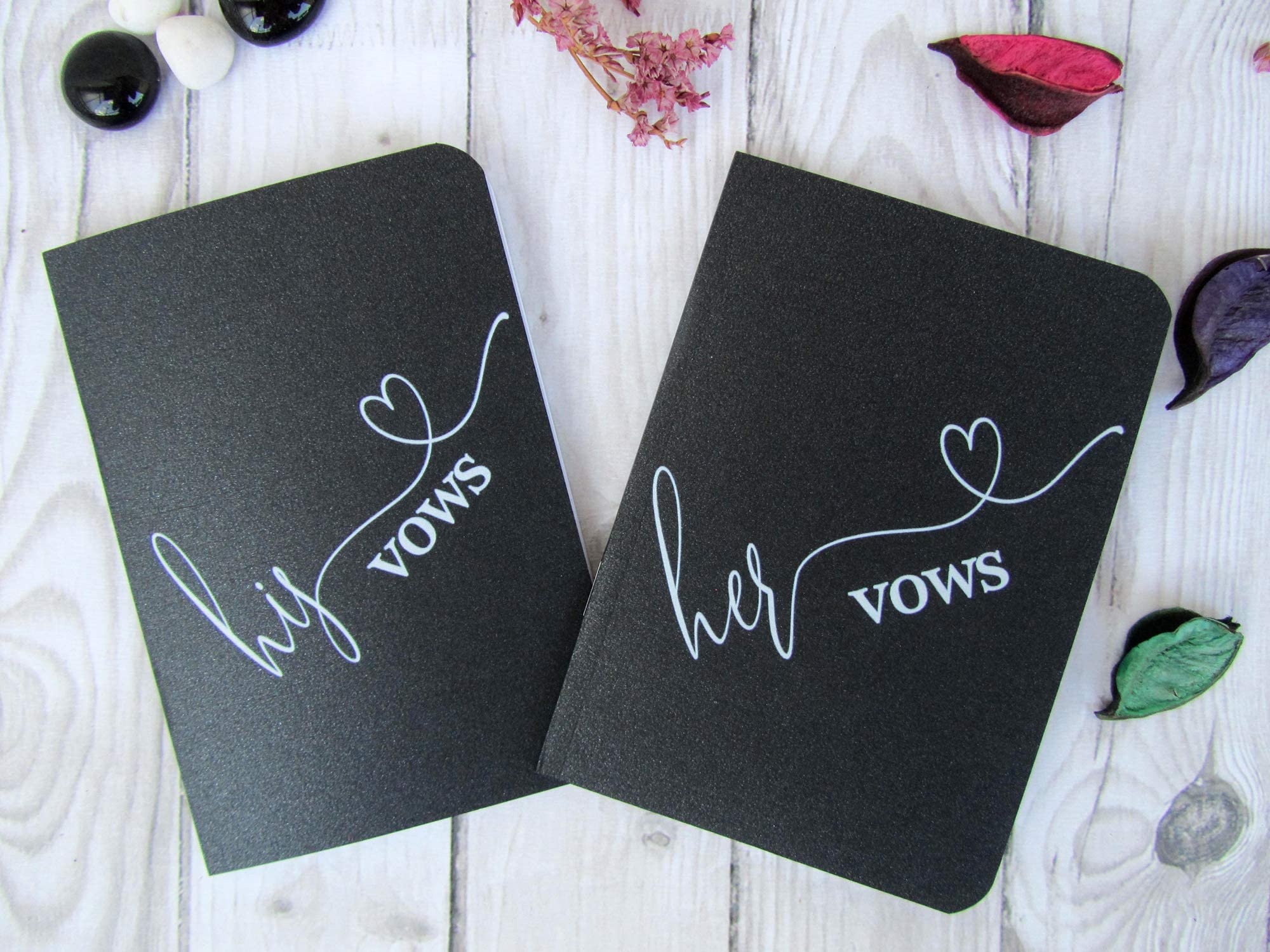 Black Shimmer Vow Books Set of 2 - Wedding Vows Keepsake for Bride & Groom - Ceremony Essentials