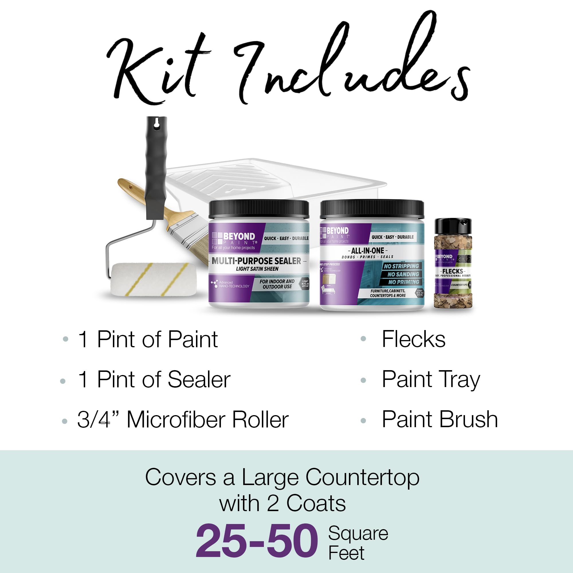 Beyond Paint Oxford Bronze Flecks Countertop Makeover Kit - DIY Countertop Paint, Sealer, Flecks & Tools for Kitchen & Bathroom Renovation - Forest Green Finish for Countertops, Tables & Furniture