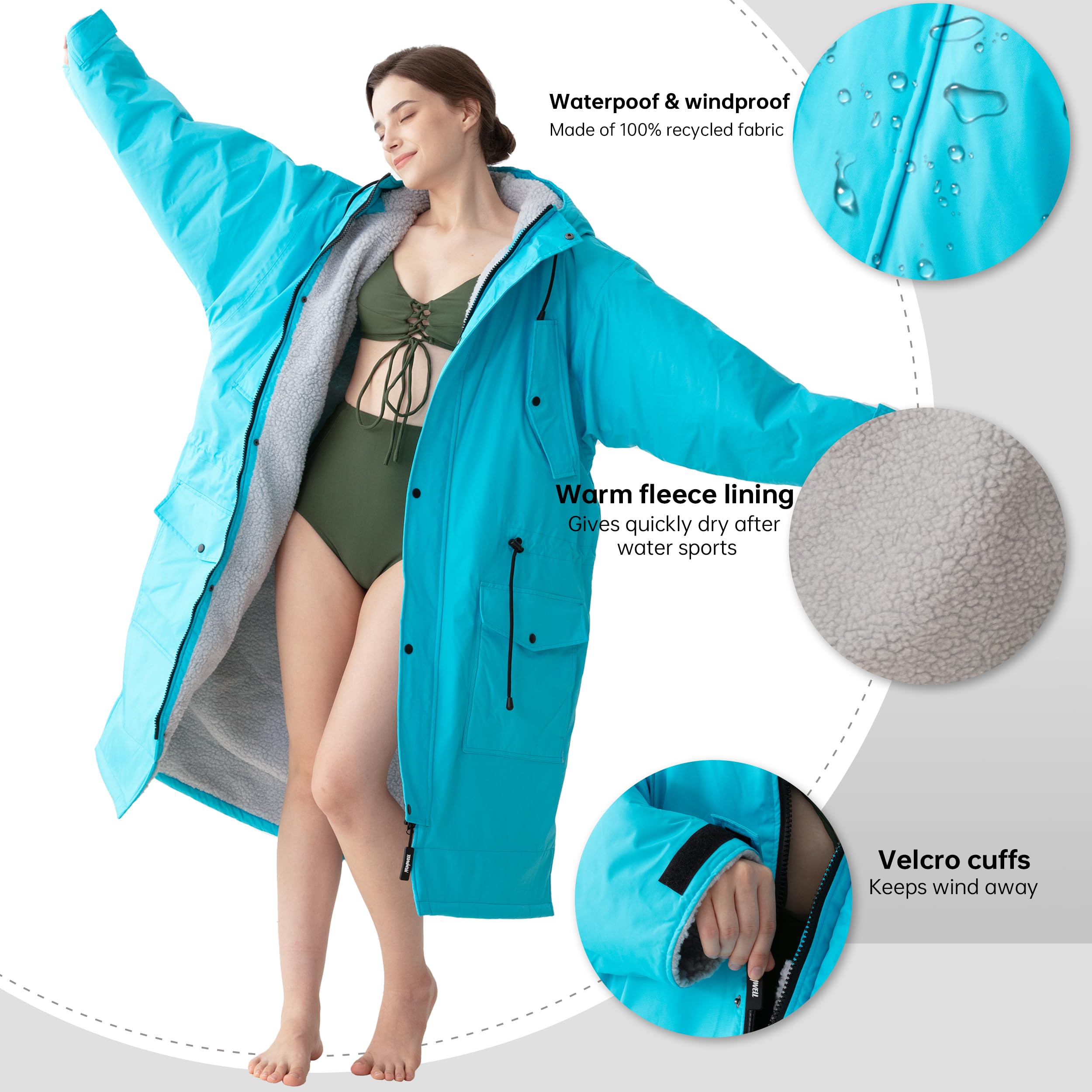 **Unisex Waterproof Swim Parka - Oversized Quick Dry Hooded Surf Poncho for Men & Women, Windproof Beach Changing Robe - Perfect for Swimming, Surfing & Outdoor Activities**