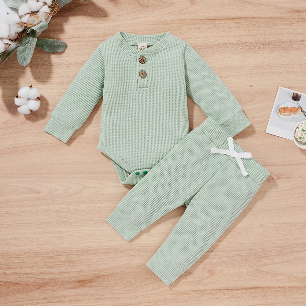 Thorn Tree Newborn Baby Clothes Set - 100% Cotton Knitted Fall Outfits for Boys & Girls, Long Sleeve Romper with Pants (2-Piece Set) - Perfect for Autumn Photoshoots, Family Gatherings & Cozy Daily Wear