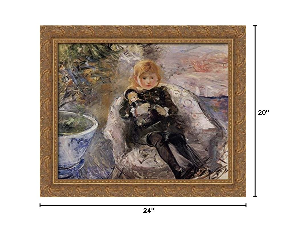 Berthe Morisot Young Girl with Doll 24x20 Gold Ornate Wood Framed Canvas Art - Perfect for Nursery, Bedroom & Living Room Wall Decor