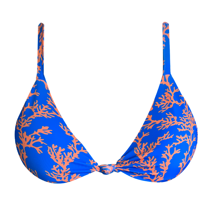 Sexy Brazilian Knot Triangle Bikini Top - Blue Coral Print Swimwear for Women | Beach Vacation, Pool Party & Summer Fashion