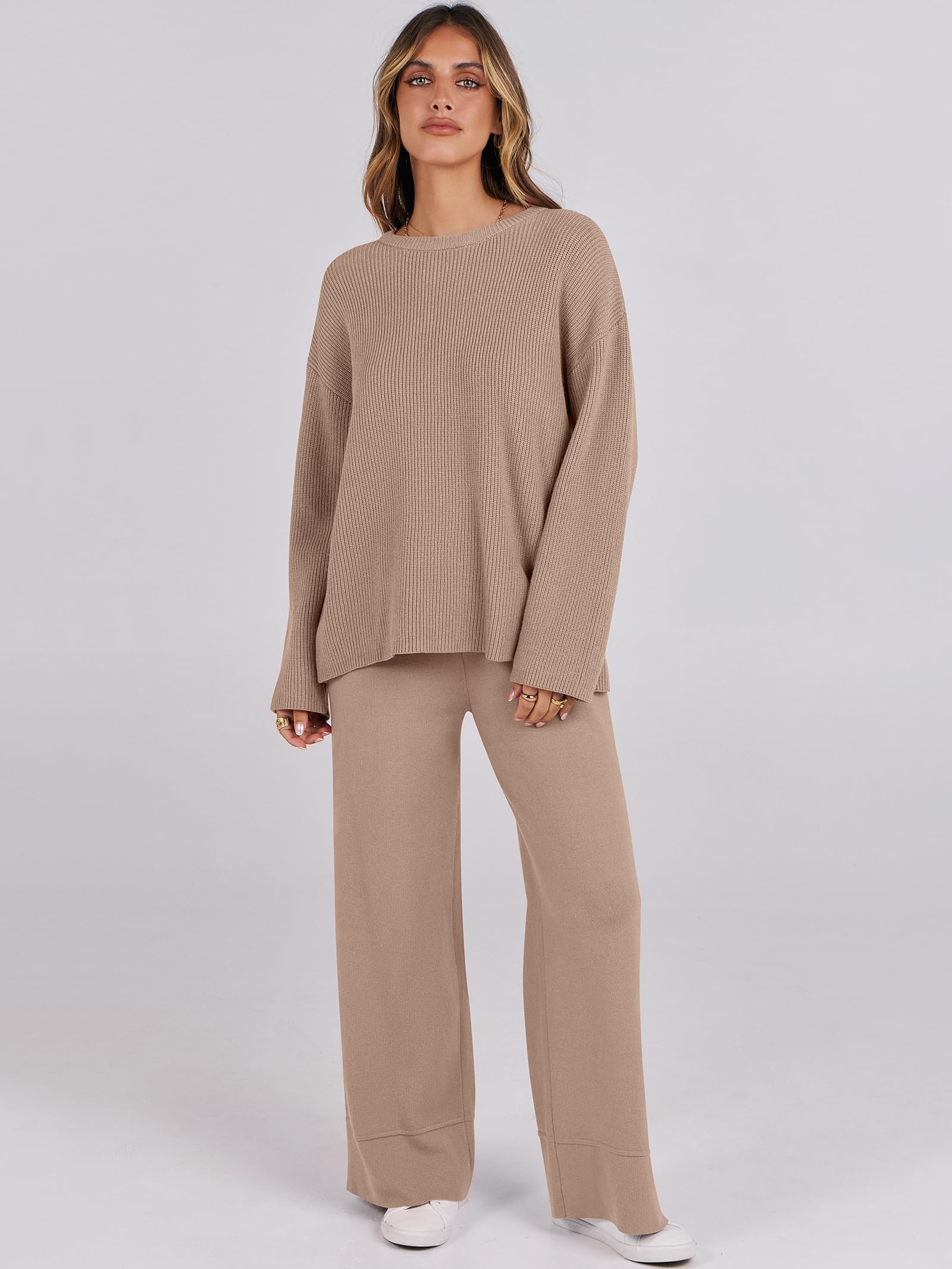 ANRABESS Women's Two Piece Outfits - Soft Sweater Lounge Set with Pullover Top & Wide Leg Pants, Casual Matching Set for Fall 2024 | Cozy Homewear, Loungewear & Street Style Outfit