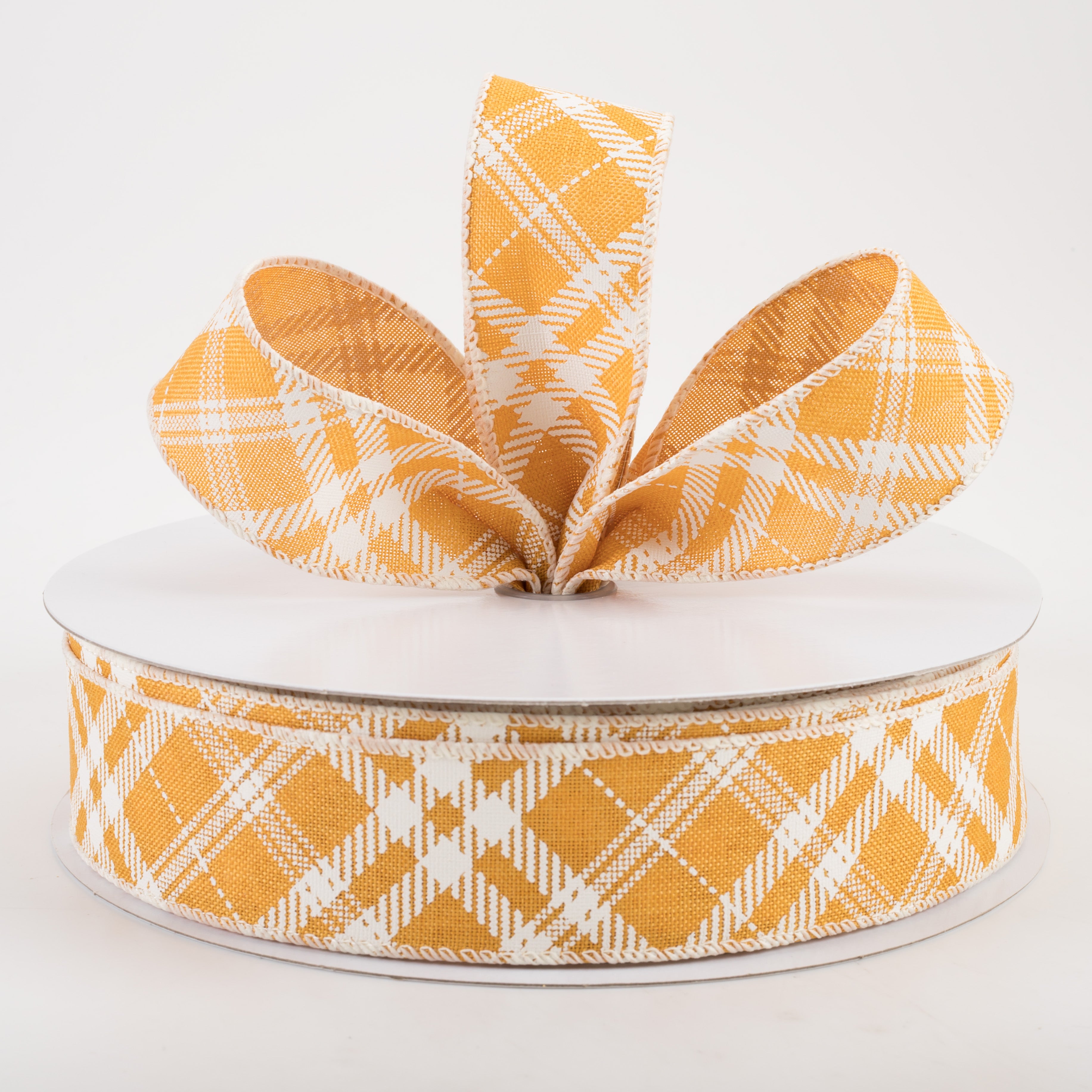 1.5 Inch Linen Hazel Diagonal Plaid Ribbon - Sunflower Yellow (50 Yards) for Gift Wrapping, DIY Crafts, Hair Bows, and Home Decor