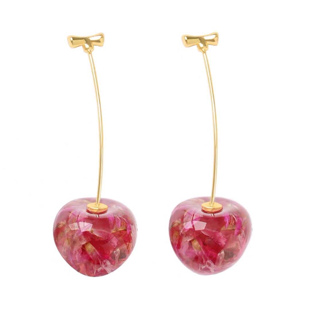 3D Red Cherry Dangle Earrings for Women - Acrylic Dried Flower Drop Earrings, Cute Fruit Charm Jewelry Gift for Girls (Perfect for Spring/Summer Outfits, Date Nights & Casual Wear)
