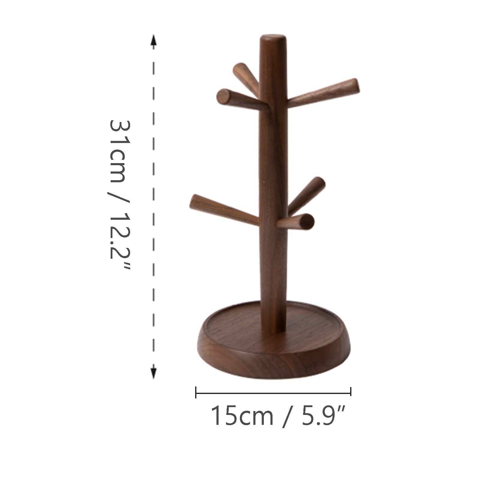 Wooden Coffee Mug Tree Holder with 6 Hooks - Countertop Tea Cup Organizer for Kitchen, Cafe & Bar - Rustic Brown Display Stand for Mugs, Cups & Kitchen Utensils - Perfect for Home, Office or Restaurant Use