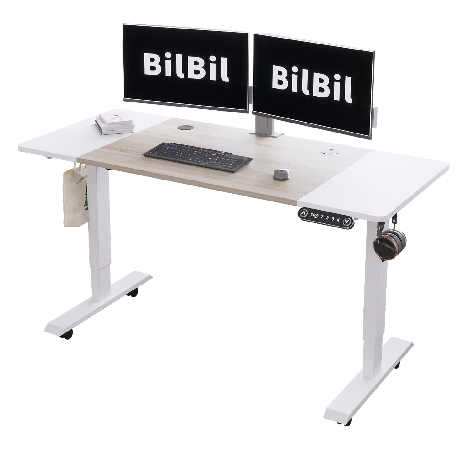 55 x 24 Inches Electric Height Adjustable Standing Desk with Memory Settings - Solid Wood Top & Double-Beam Construction - Anti-Collision Smart Office Desk for Home & Workspace - Perfect for Remote Work, Gaming & Study Setup