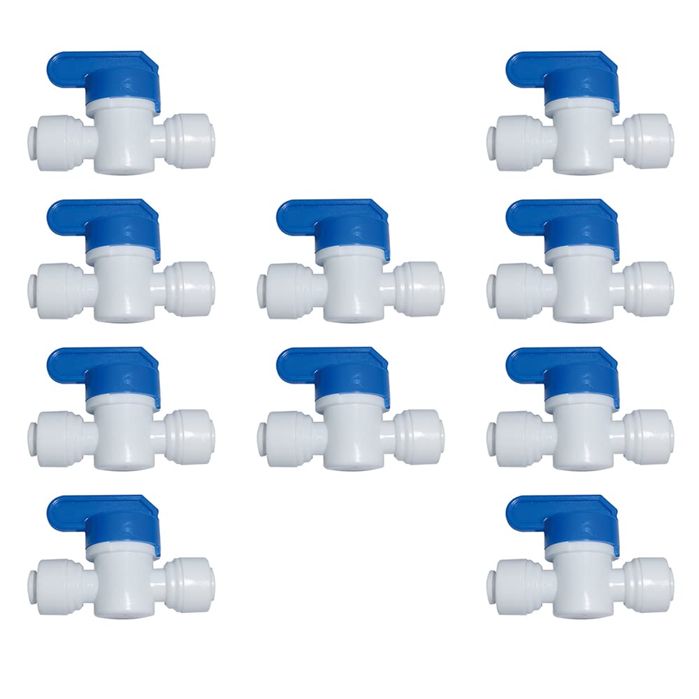 Malida 1/4 Inch OD Quick Push Connect Water Purifier Shut Off Ball Valve - 10 Pack Plastic Plumbing Fittings for RO/DI Systems | Perfect for Home Water Filtration & Aquarium Setup