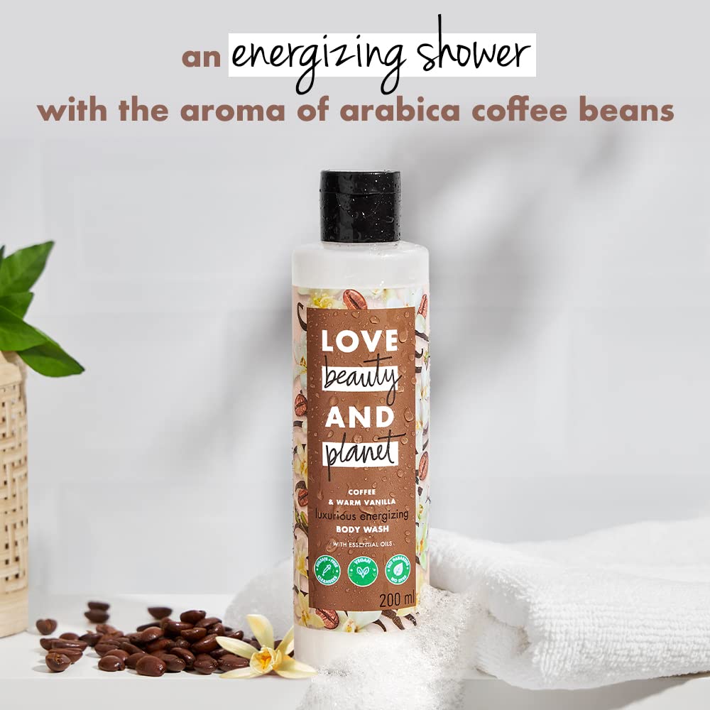 Love Beauty & Planet Moisturizing Body Wash - Sulfate & Paraben Free Shower Gel with Coffee & Warm Vanilla Scent (200ml) | Hydrating & Nourishing for Dry Skin | Perfect for Daily Shower & Relaxing Bath Time
