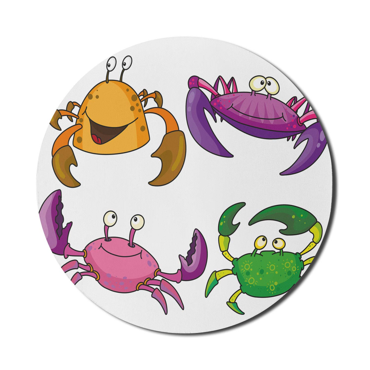 Ambesonne Funny Crabs Cartoon Mouse Pad - Non-Slip Round Rubber Gaming Mousepad (8 Inch) - Purple & Green Crab Theme Computer Accessory for Office, Gaming & Home Use