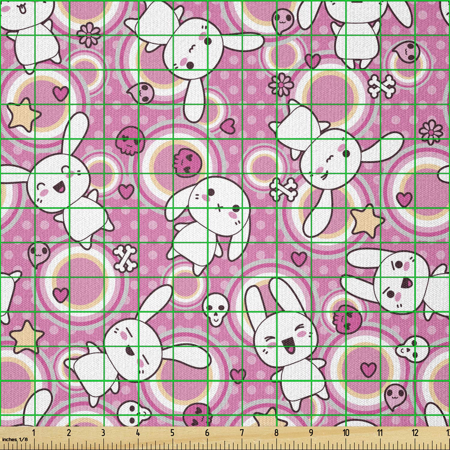 Ambesonne Anime Fabric by The Yard - Funny Kawaii Rabbit Illustration, Stretch Knit Fabric for Clothing, Sewing & DIY Crafts (10 Yards, White Pink) | Perfect for Kids Apparel, Costumes & Home Decor Projects