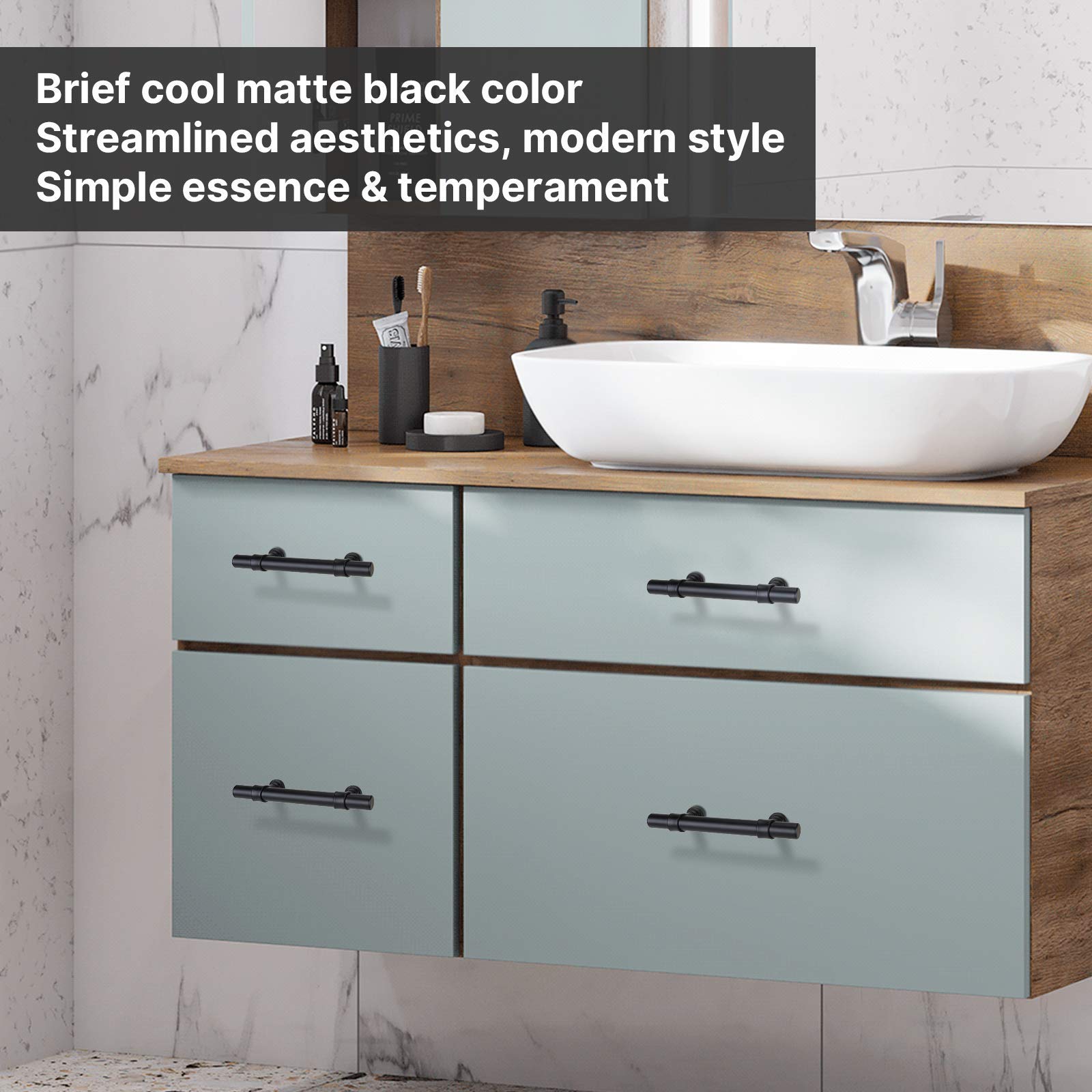 Black Cabinet Pulls 3 Inch - Modern Kitchen & Bathroom Hardware for Dressers