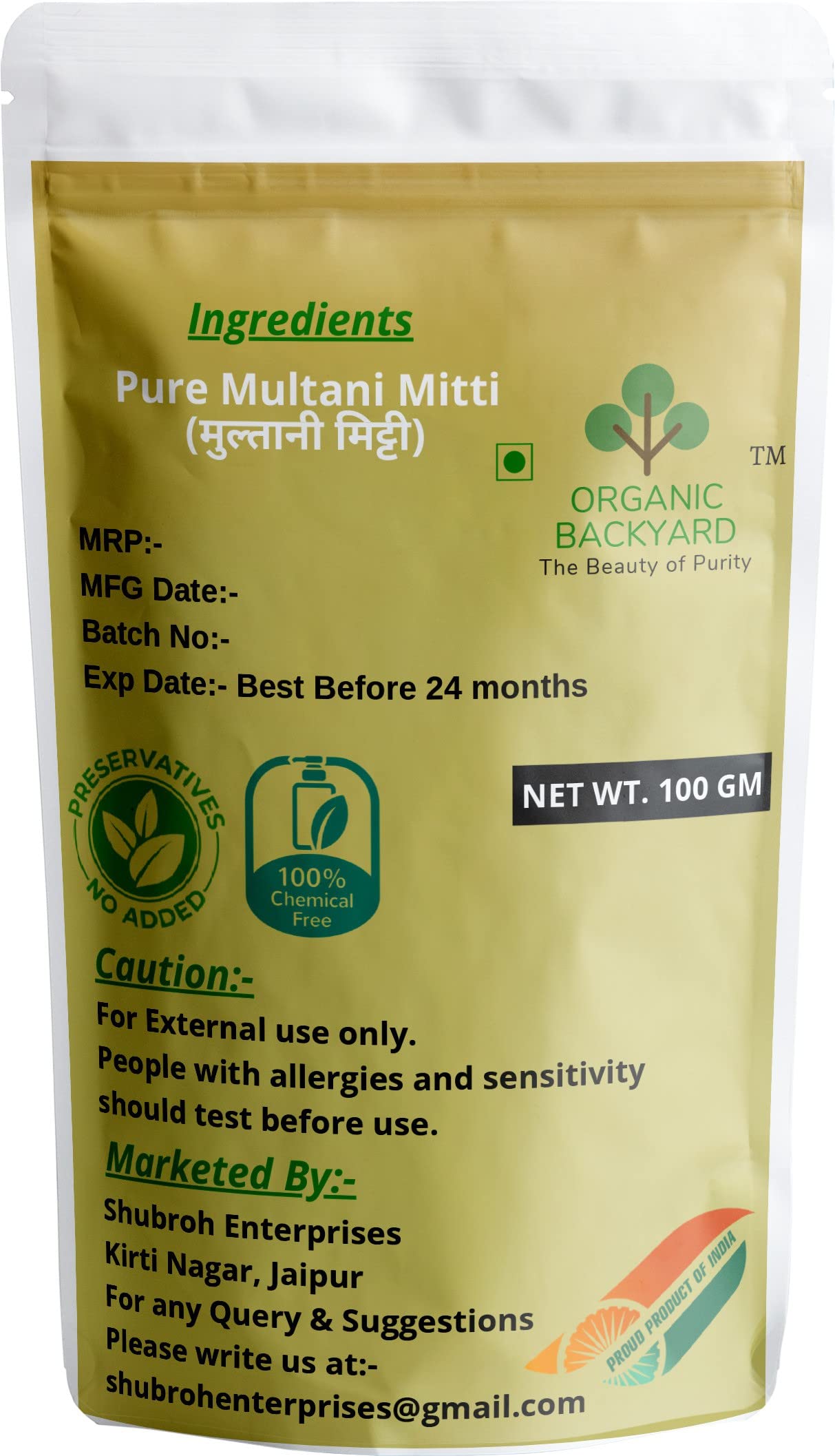 Organic 100% Natural Multani Mitti Clay Powder for Face & Skin Care - Deep Cleansing, Acne Treatment, Glowing Complexion | DIY Face Mask & Spa Day Essential