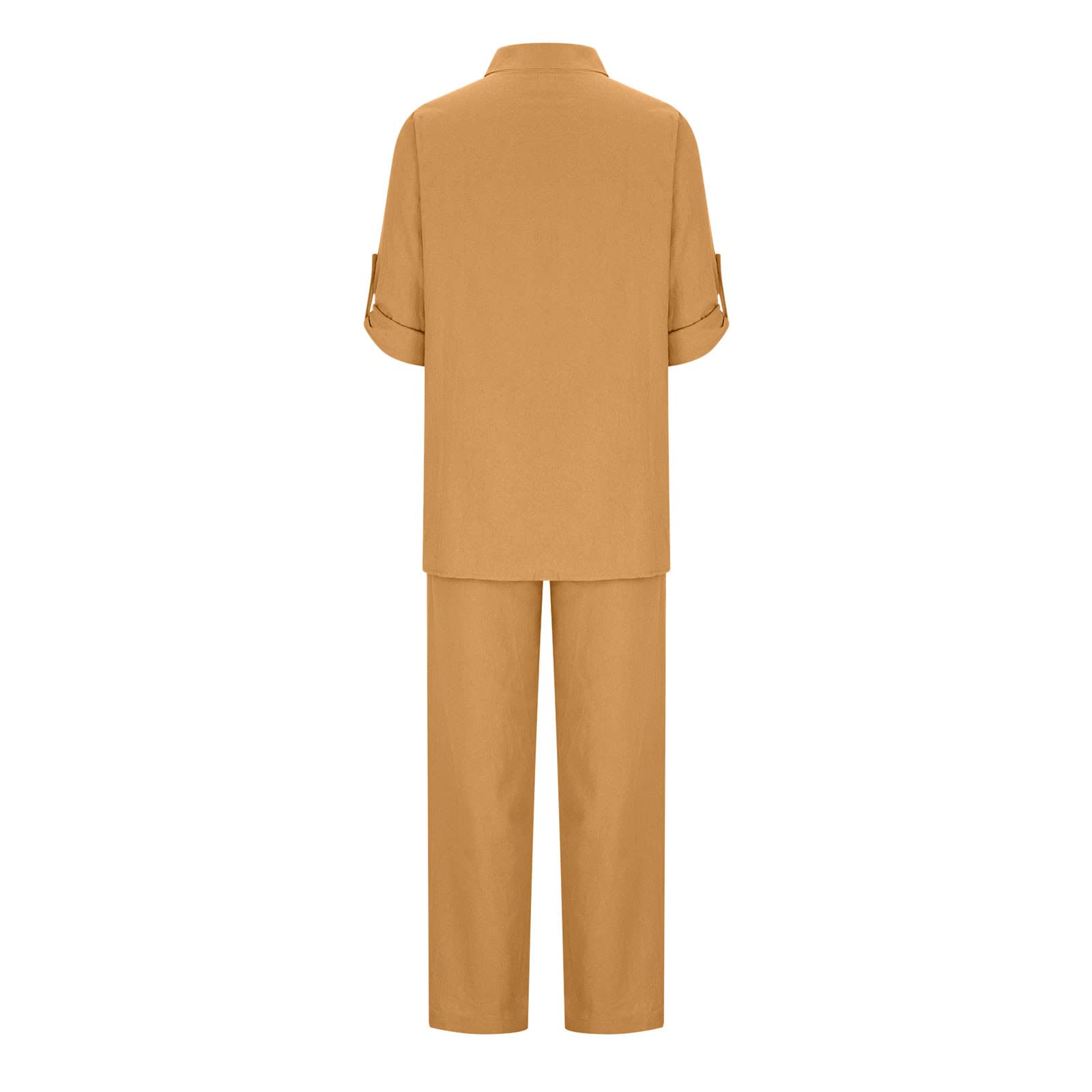 Women's 2-Piece Linen Outfit Set - Summer 2024 Casual Button Down Long Sleeve Top & Pants - Lightweight Comfortable Lounge Wear for Home, Vacation & Outdoor Activities