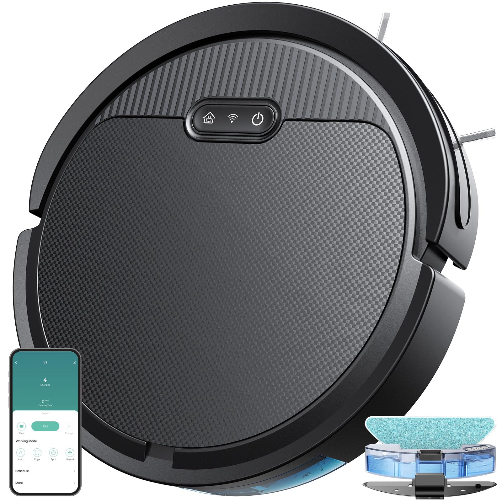 V3 Robot Vacuum and Mop Combo - Self-Charging 5000Pa Strong Suction, WiFi/Alexa/App Control, Ultra-Slim 3-in-1 Robotic Cleaner for Hardwood Floors, Pet Hair & Low Pile Carpets - Perfect for Homes with Pets & Busy Families