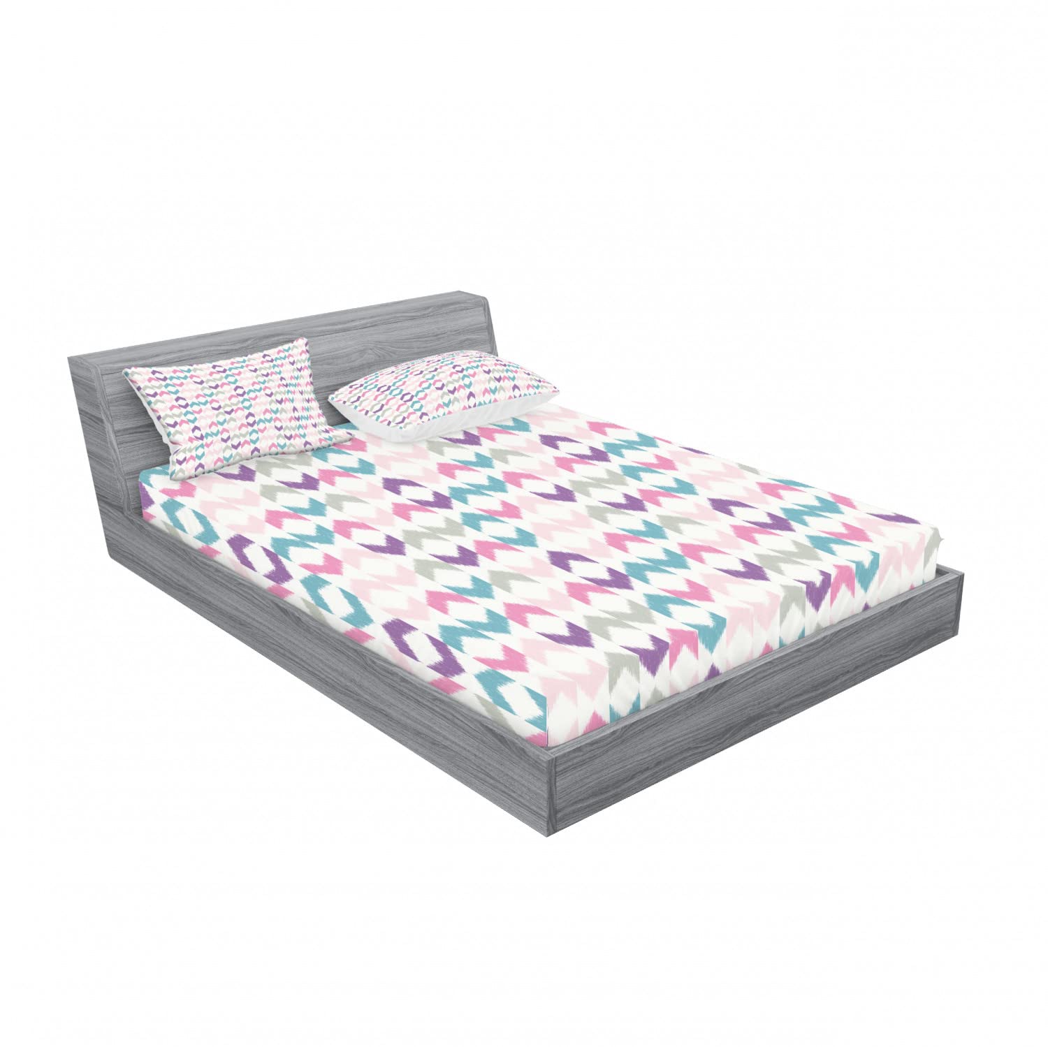 Ambesonne Geometric Bohemian 2-Piece Fitted Sheet Set with 4 Pillow Shams - Full Size Chevron Pattern Bedding in Violet Pink Teal - Perfect for Guest Rooms, Dorm Decor & Boho Chic Bedroom Makeovers
