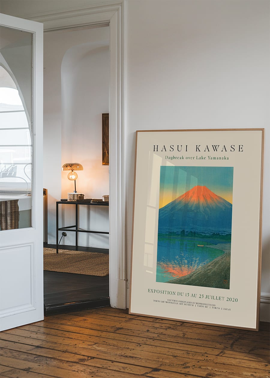 Hasui Kawase Lake Yamanaka Exhibition Poster Print - Japanese Woodblock Art Reproduction - Perfect for Home Decor, Office Wall Art & Gift for Art Lovers