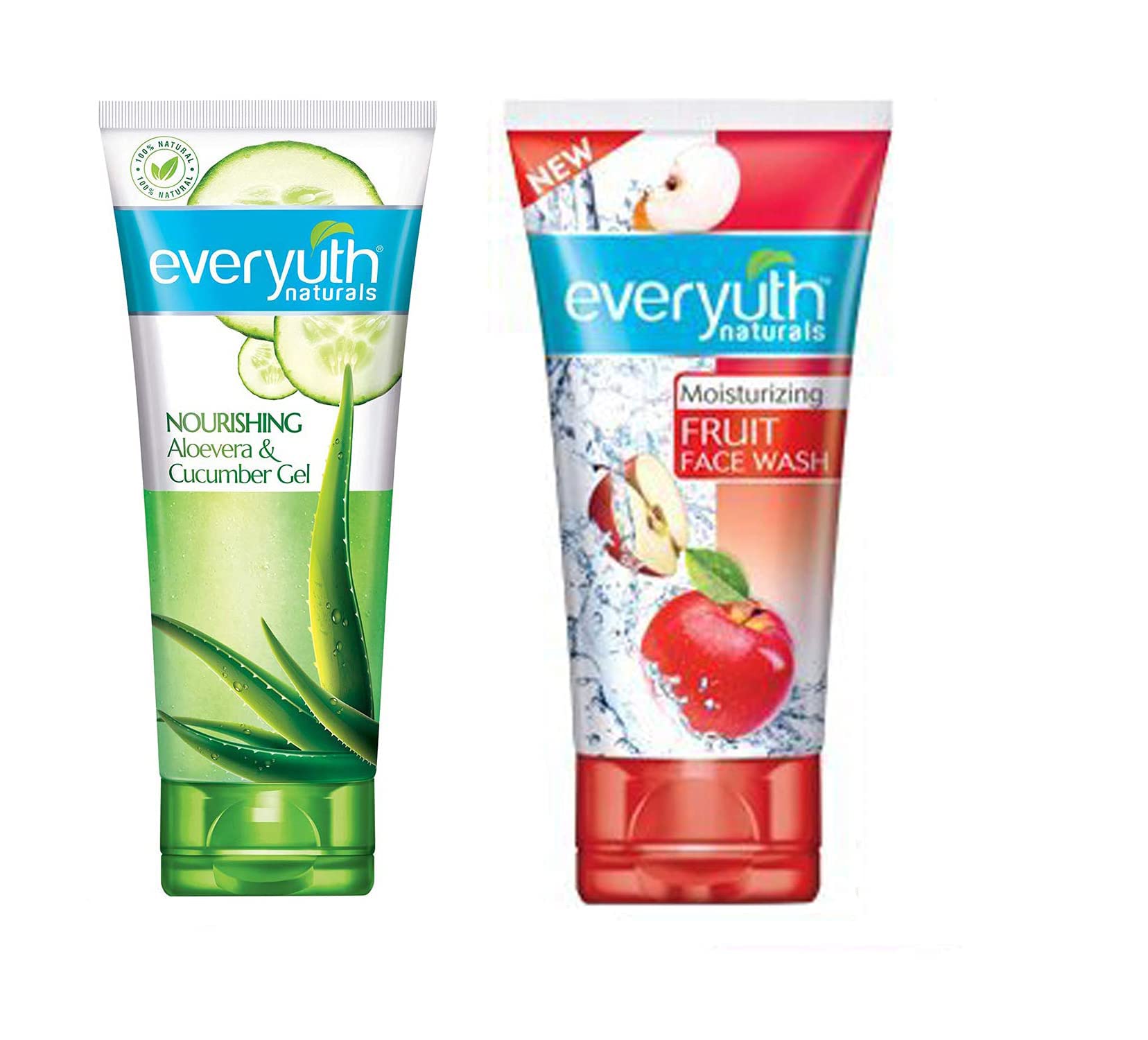 Everyuth Naturals Fruit Face Wash 50g & Aloe Vera Cucumber Gel 150g Combo Pack - Deep Cleansing & Hydrating Skincare for Daily Use - Perfect for Oily, Dry & Sensitive Skin Types