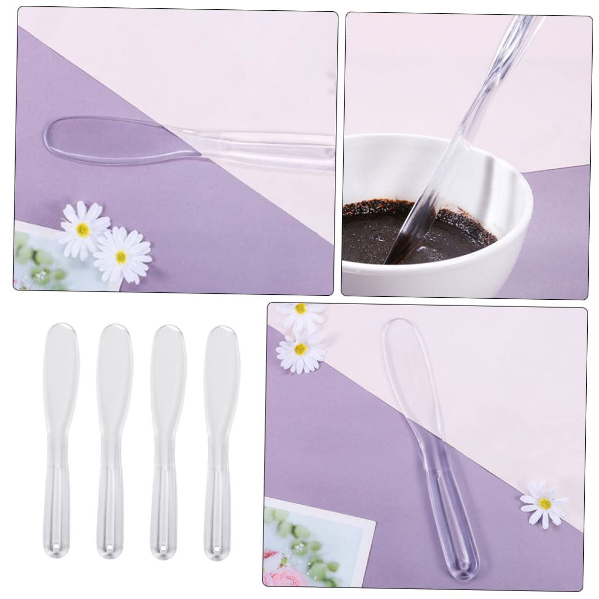 Minkissy 4pcs Makeup Spatulas - Cosmetic Mask Mixing Spoons for Easy Application | DIY Beauty & Sampling