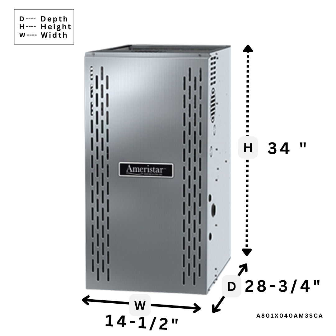 1.5 Ton 40,000 BTU Gas Furnace - 80% AFUE High Efficiency Heating System - A801X040AM3SCA - Perfect for Homes, Offices & Small Businesses