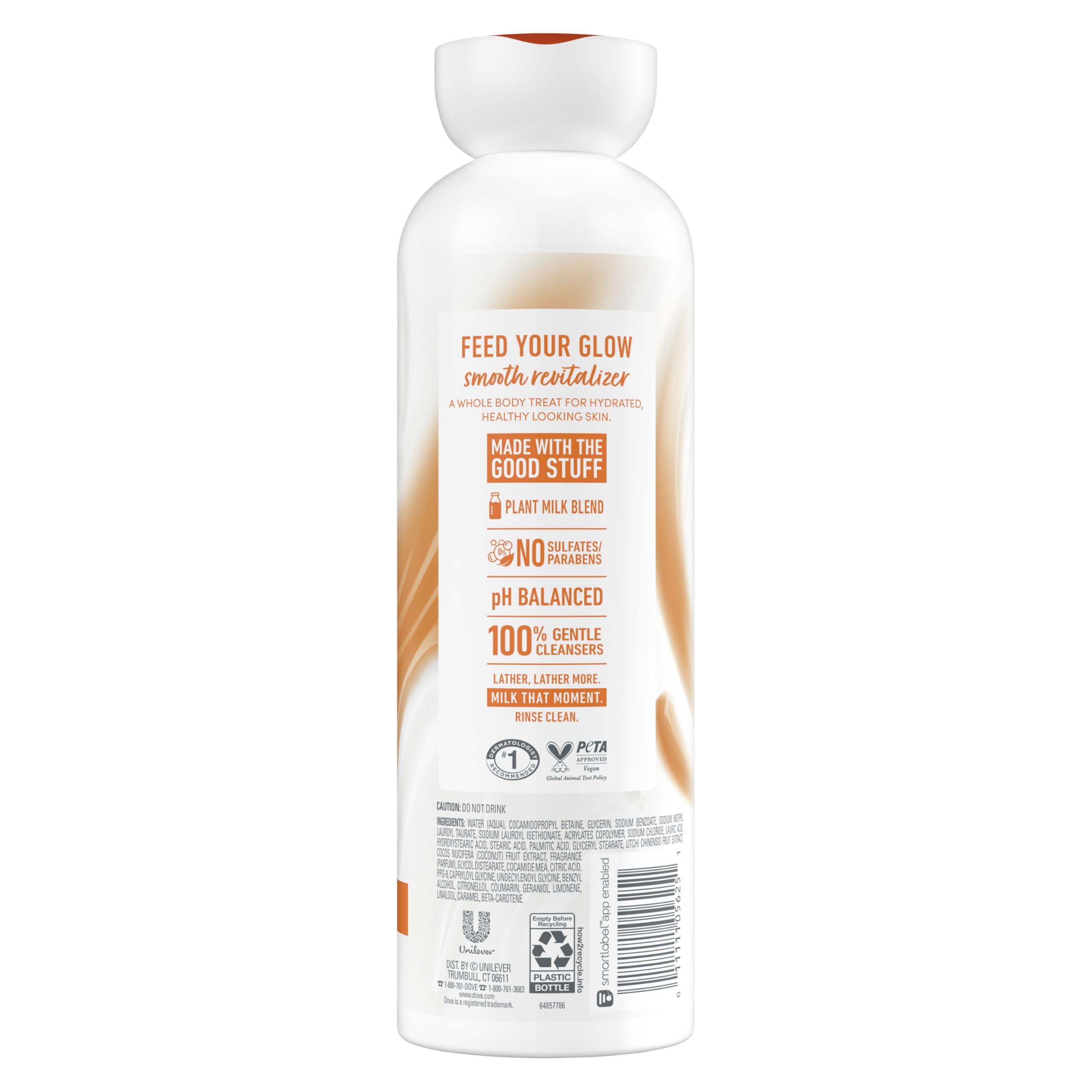 Dove Plant Milk Cleansing Body Wash - Coconut & Lychee Scent for Moisturized Skin | Sulfate-Free & Paraben-Free Gentle Cleanser | 98% Biodegradable Formula | 17.5 fl oz | Perfect for Daily Shower & Sensitive Skin Care