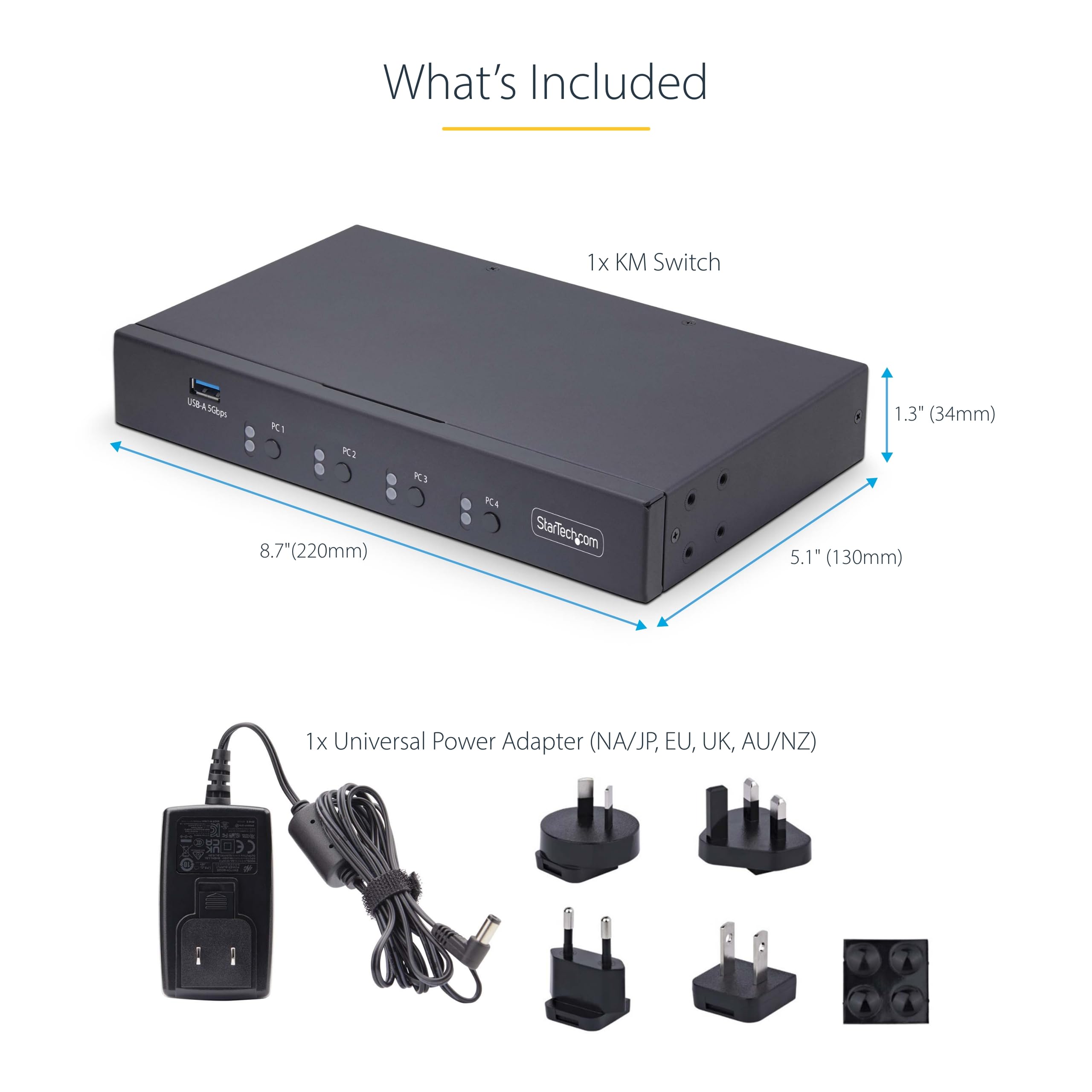 StarTech.com 4-Port USB 3.0 KVM Switch with Keyboard & Mouse Sharing, 3.5mm/USB Audio Support, TAA Compliant - Perfect for Home Office, Gaming & Multi-Computer Workstations