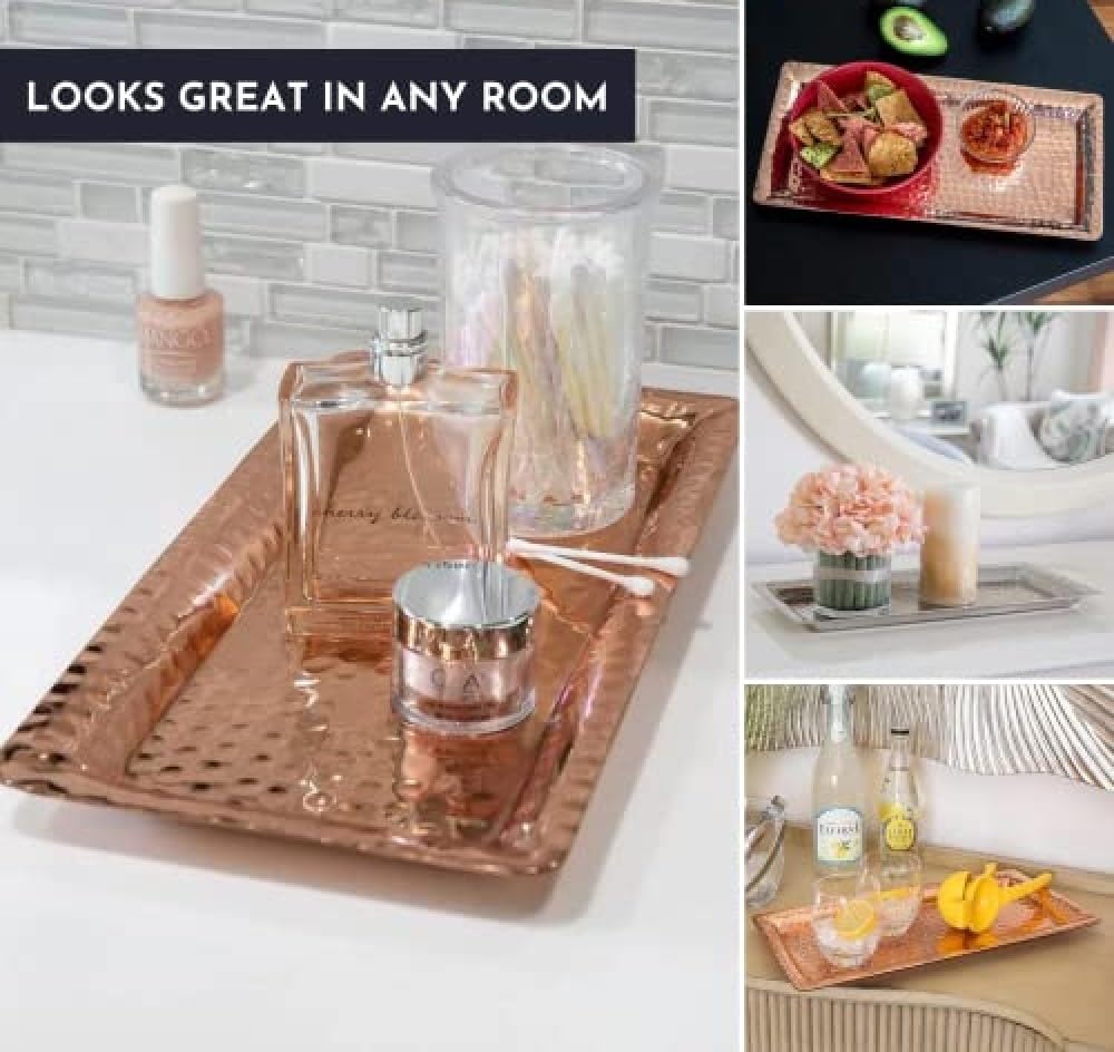 Monarch Abode 40308 Hand Hammered Metal Decorative Tray - 16 Inch Nickel Vanity Platter for Bathroom & Kitchen Counter Organization - Perfect for Jewelry Storage, Makeup Display, and Home Decor