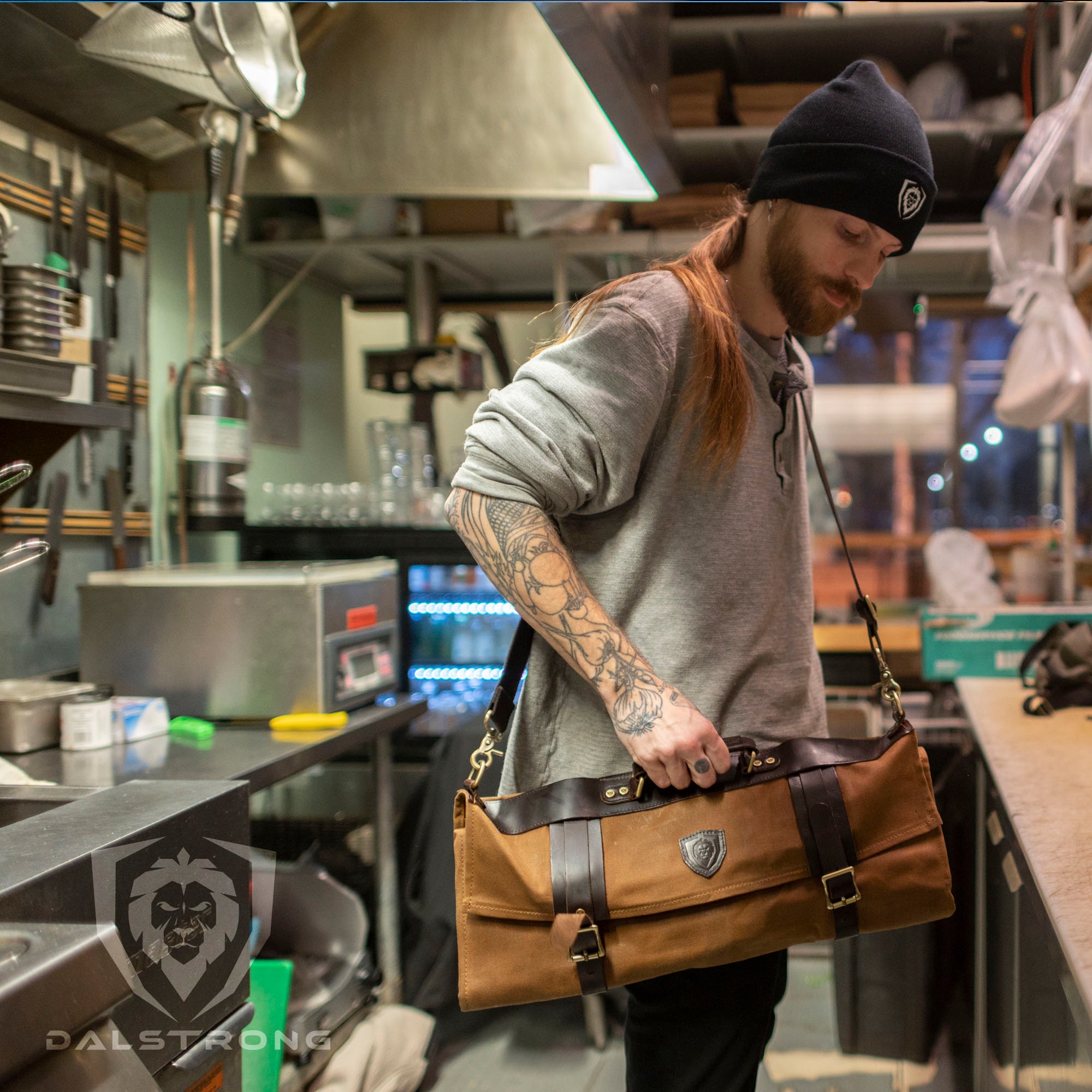 12oz Heavy Duty Canvas & Leather Knife Roll - Desert Drifter Brown - Professional Chef Knife Organizer - Dalstrong © - Perfect for Chefs, BBQ & Camping Gear Storage
