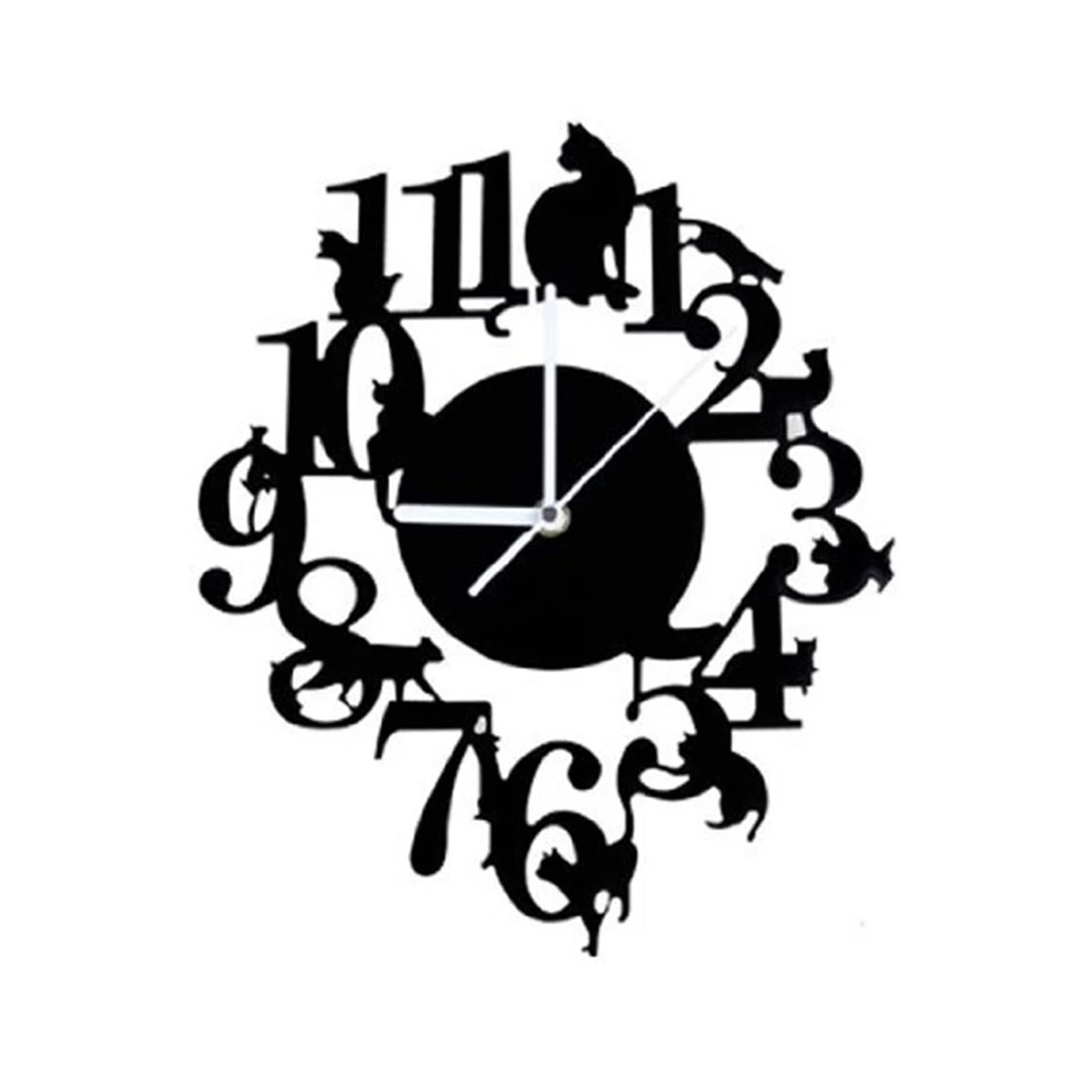 GANFANREN Vintage Black Cat Wall Clock with Hook - Scandinavian Style Decorative Indoor Clock for Living Room, Bedroom & Office - Cute Cat-Themed Home Decor (Black, One Size)
