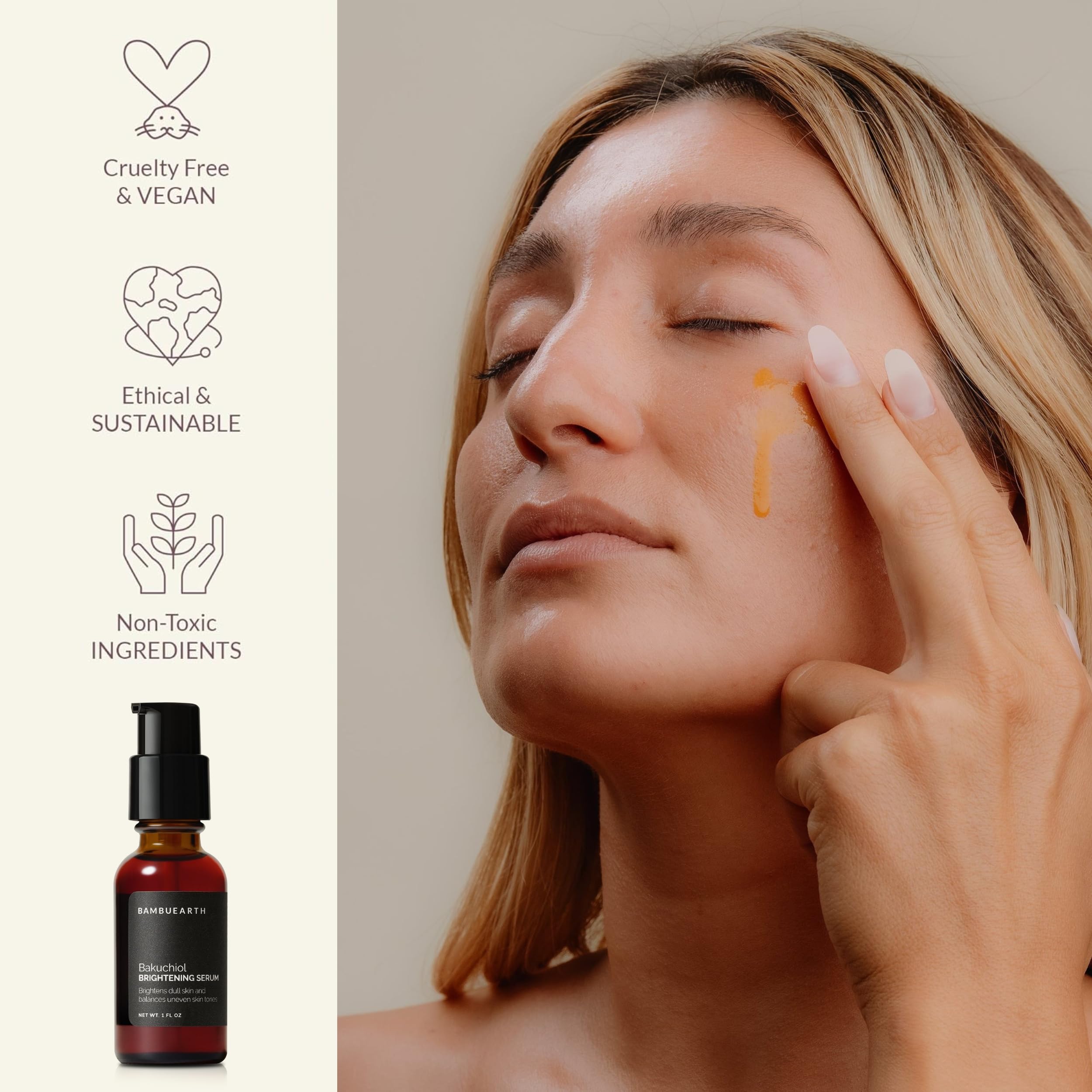 Bambu Earth Bakuchiol Brightening Serum - 1 Fl Oz Retinol Alternative for Anti-Aging, Organic Rosehip Seed Oil, Buriti Oil & Sea Buckthorn - Antioxidant Face Serum for Glowing Skin - Perfect for Nighttime Skincare Routine & Sensitive Skin Care