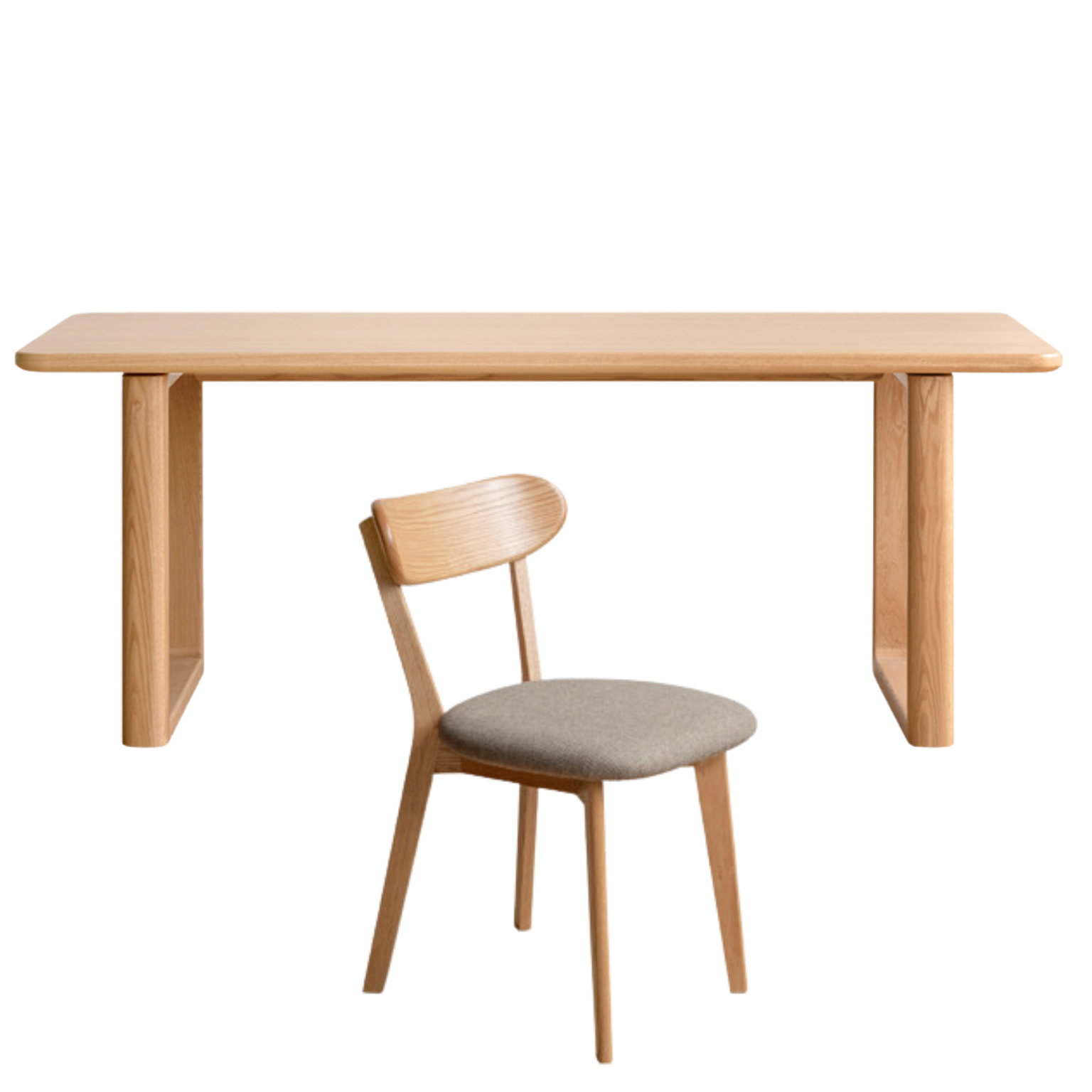 70.8x35.4x29.9 inch / 180x90x76 cm / Natural Wood Color / Large table + 4 chairs