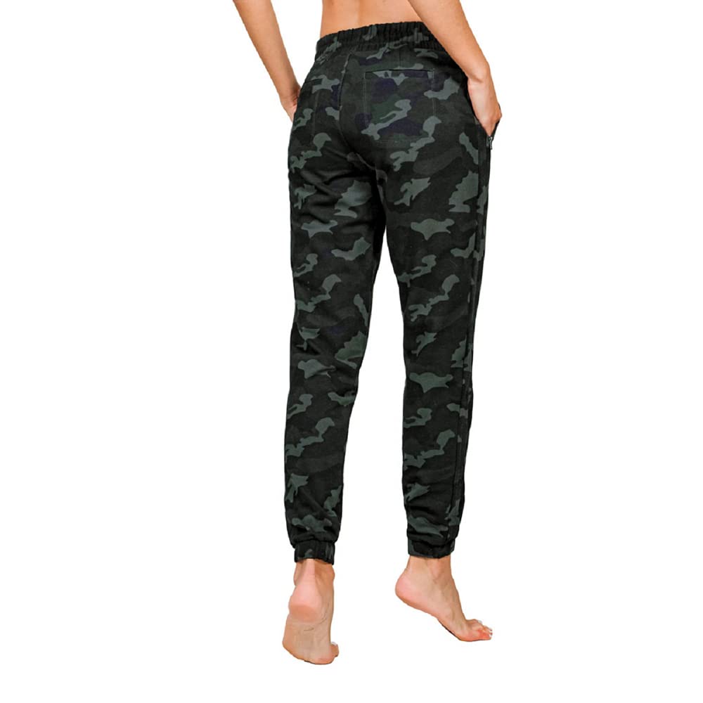 Reflex Women's Twill Jogger Pants - Black Olive Camo, Medium | Comfortable Casual Lounge & Workout Pants for Yoga, Running & Everyday Wear