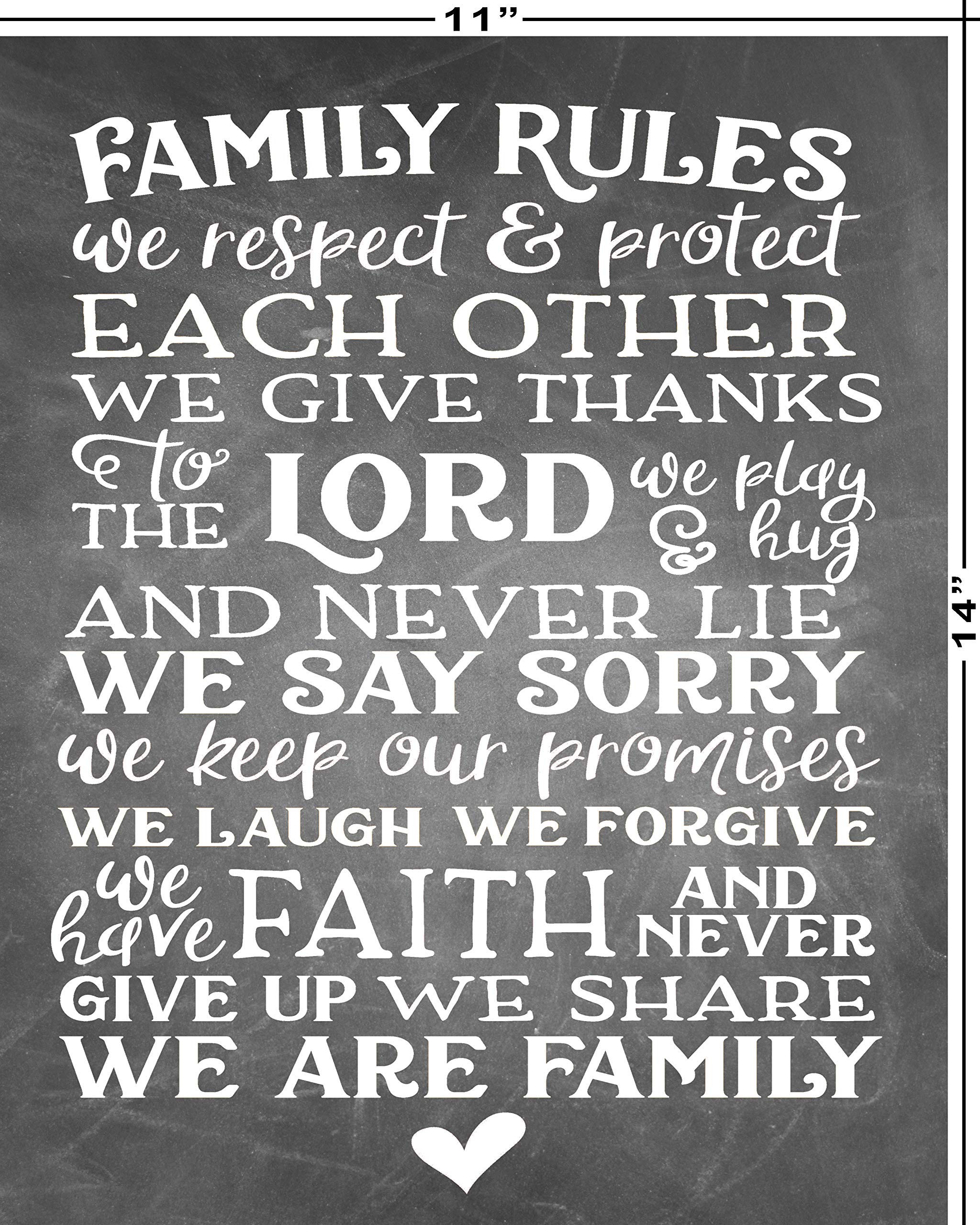 Family Rules Rustic Wall Decor Sign - 11x14