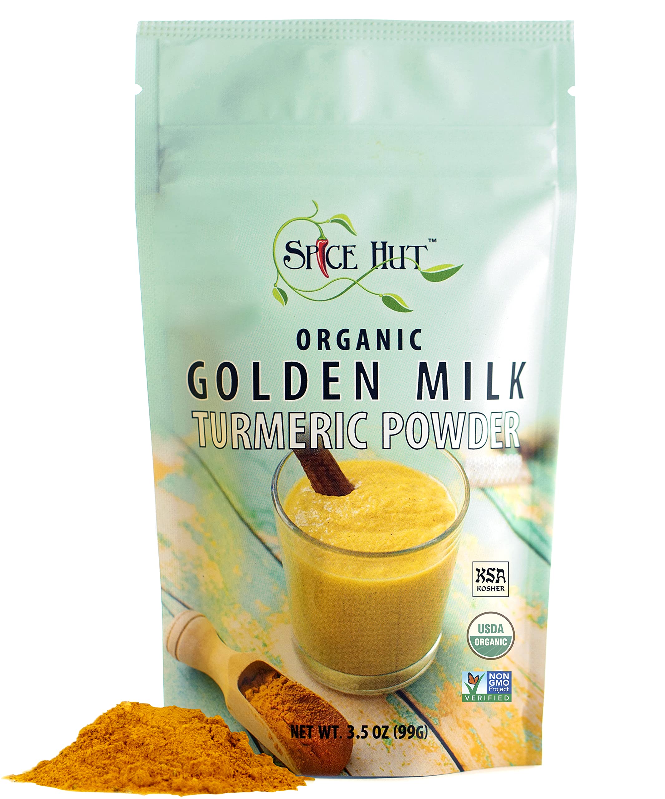 Organic Golden Milk Turmeric Powder with Ginger - All Natural, No Added Sugar, Vegan, Gluten-Free - 3.5 oz for Golden Milk Lattes, Tea, Smoothies & Wellness Drinks - The Spice Hut Premium Spice Blend