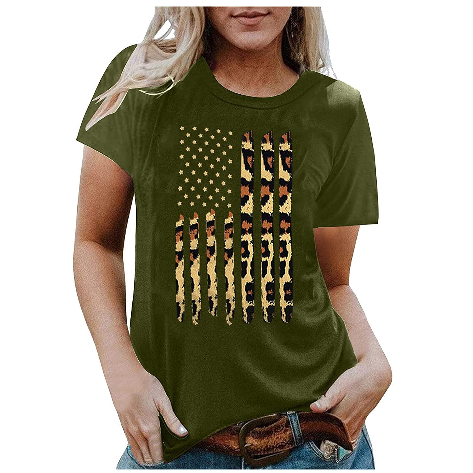 4th of July Tops for Women - Patriotic American Flag Graphic T-Shirts | Independence Day Pullover Tees for BBQ, Fireworks & Summer Celebrations