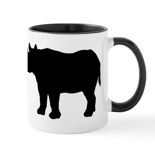 White/Black Inside - Rhinoceros Silhouette Mugs