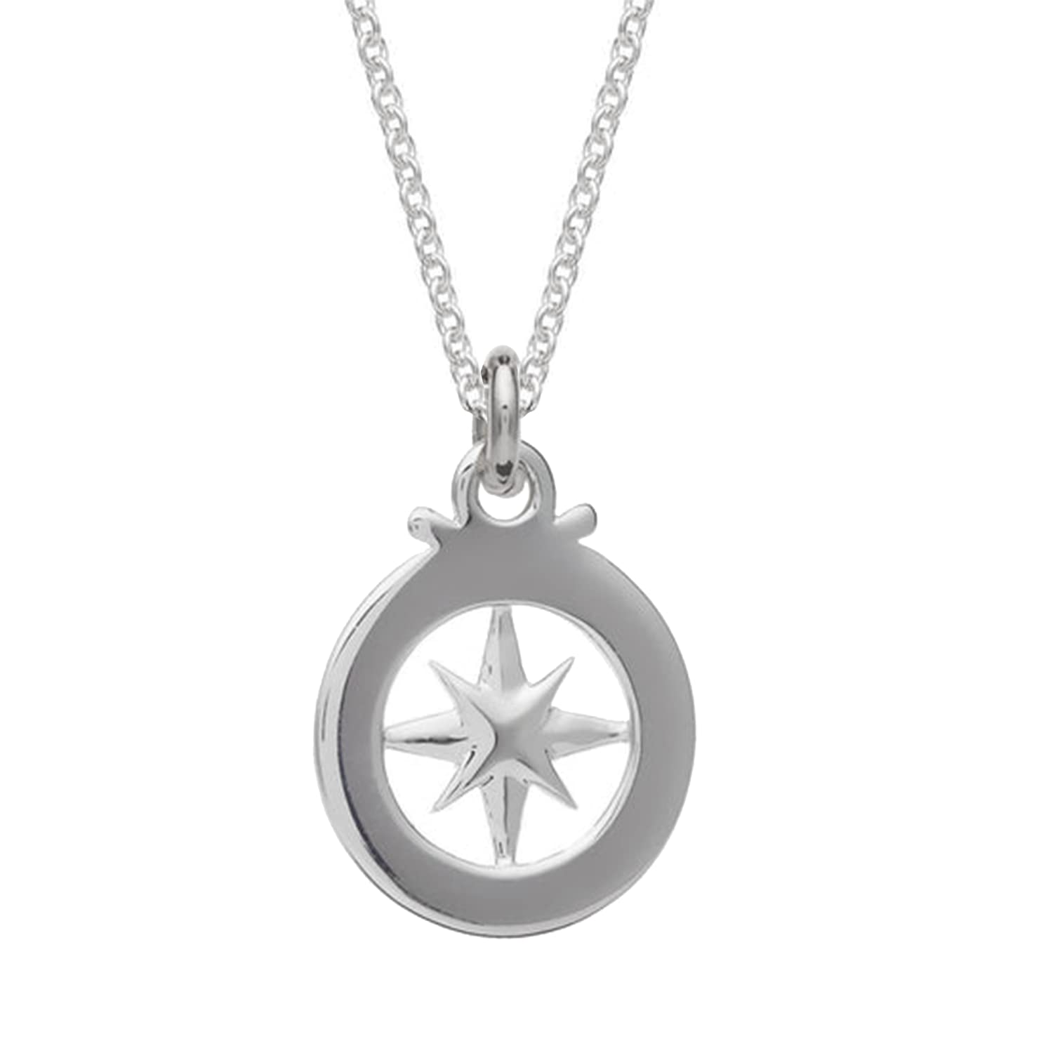 YDD 14k White Gold Plated 925 Sterling Silver Compass Necklace for Men & Women - Diamond Accent Travel Jewelry - Perfect Graduation & Christmas Gift (18+2'') - Ideal for Outdoor Adventures, Travel Enthusiasts & Special Occasions