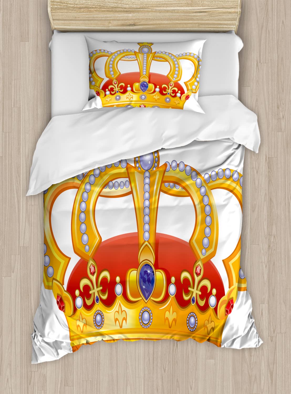 Ambesonne King Duvet Cover Set - Luxury Royal Crown & Imperial Majestic Print Bedding - 2 Duvet Covers & 4 Pillowcases - 2 Pack California King Size - Marigold Orange - Perfect for Master Bedroom, Guest Room & Luxury Hotel Decor