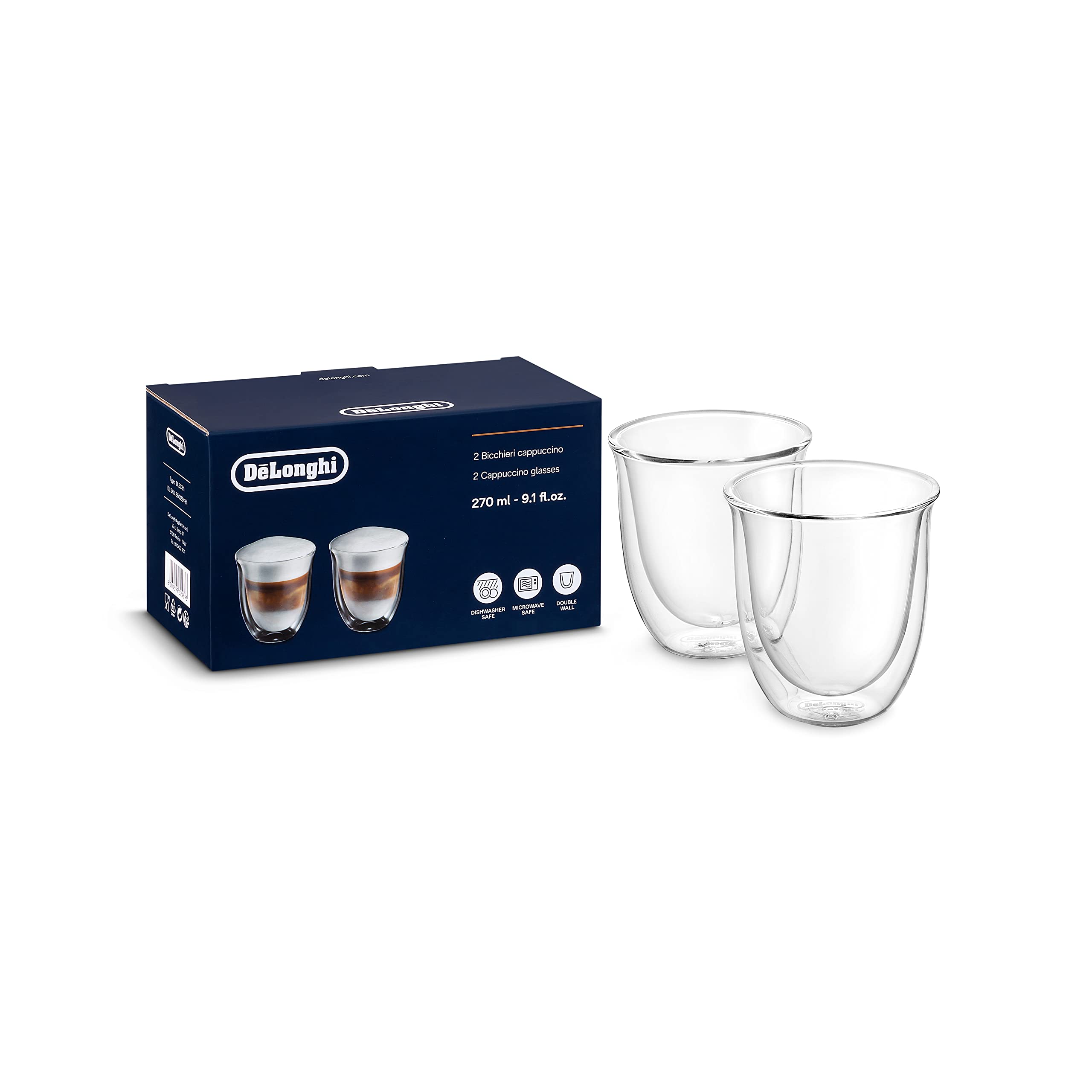De'Longhi All-in-One Coffee Maker & Espresso Machine with Adjustable Milk Frother - Black | Includes 2 Cappuccino Glasses (270ml) for Perfect Home Brewing & Entertaining