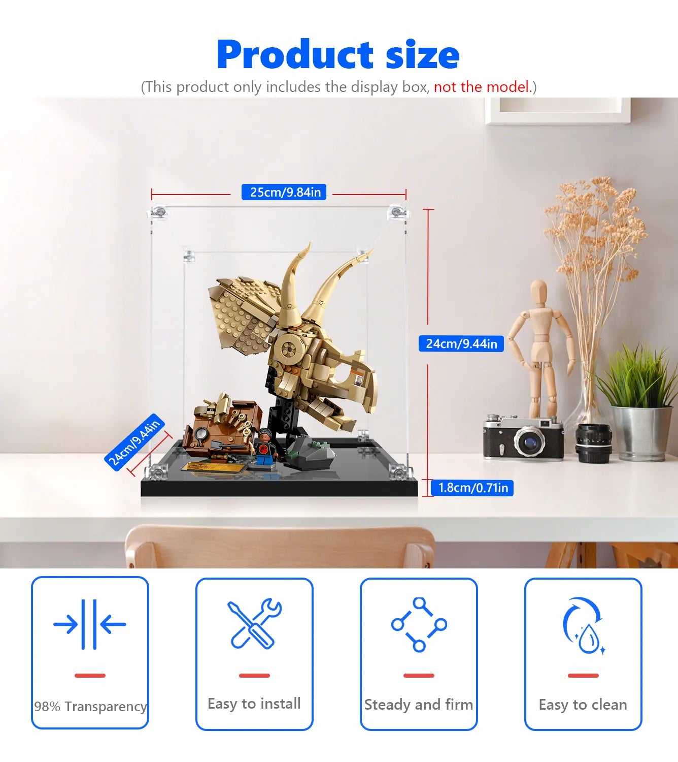 LEGO® Jurassic World™ Dinosaur Fossils Display Case for Triceratops Skull 76969 - Premium Acrylic Showcase for Collectors & Home Decor
