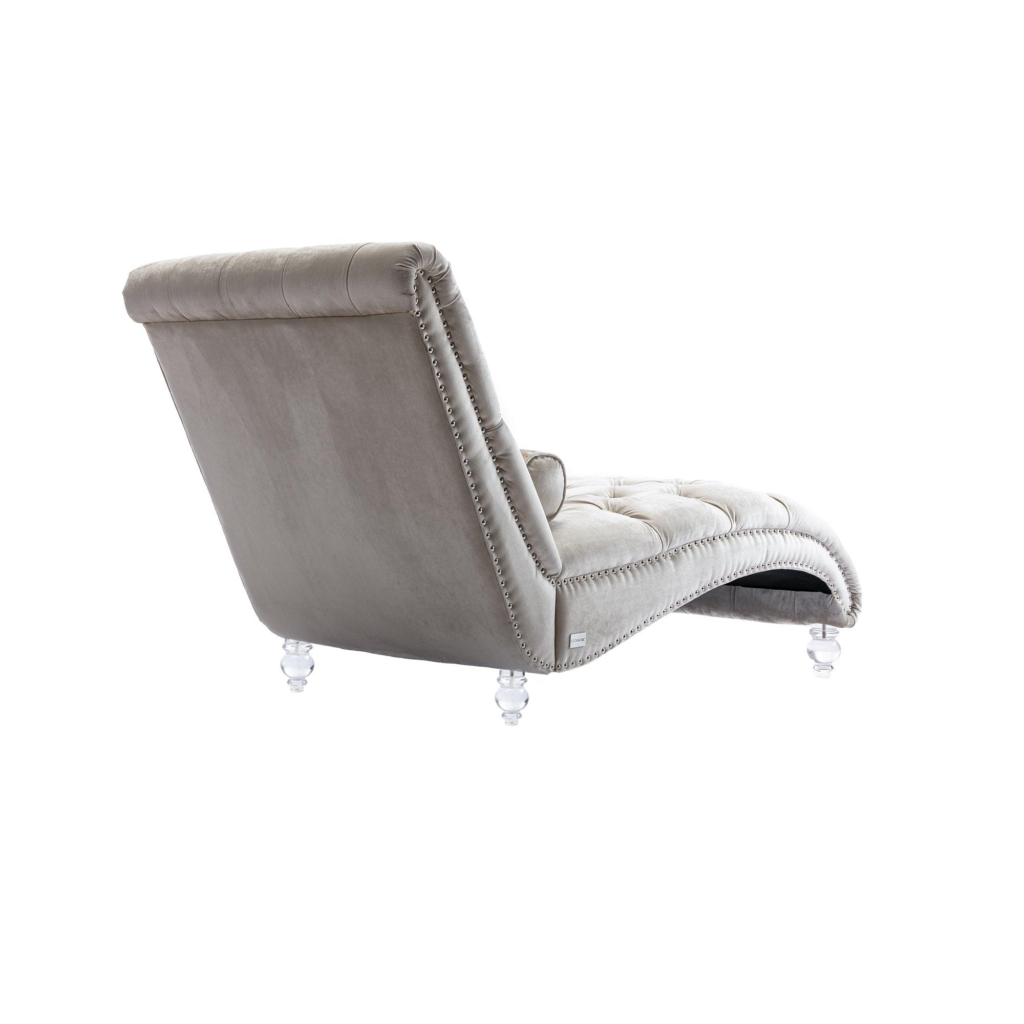 Luxury Velvet Chaise Lounge Chair - Button Tufted Upholstered Sofa with Pillow for Bedroom, Living Room & Office - Elegant Beige Velvet - Perfect for Relaxing, Reading & Home Decor