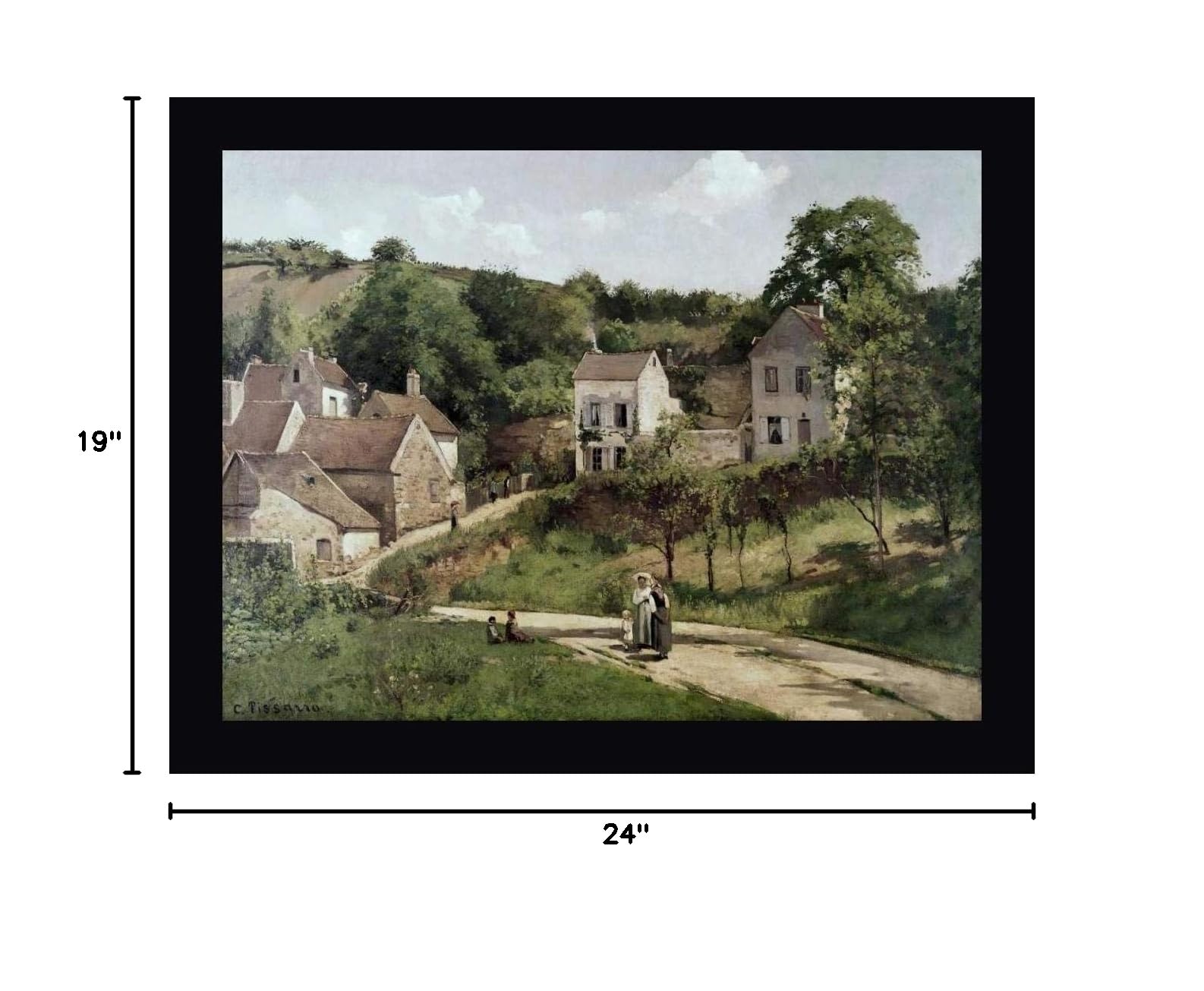 Country Road by Camille Pissarro - 19x24 Inch Framed Canvas Art Print with Black Frame - Ready to Hang Wall Decor - Perfect for Living Room, Bedroom or Office