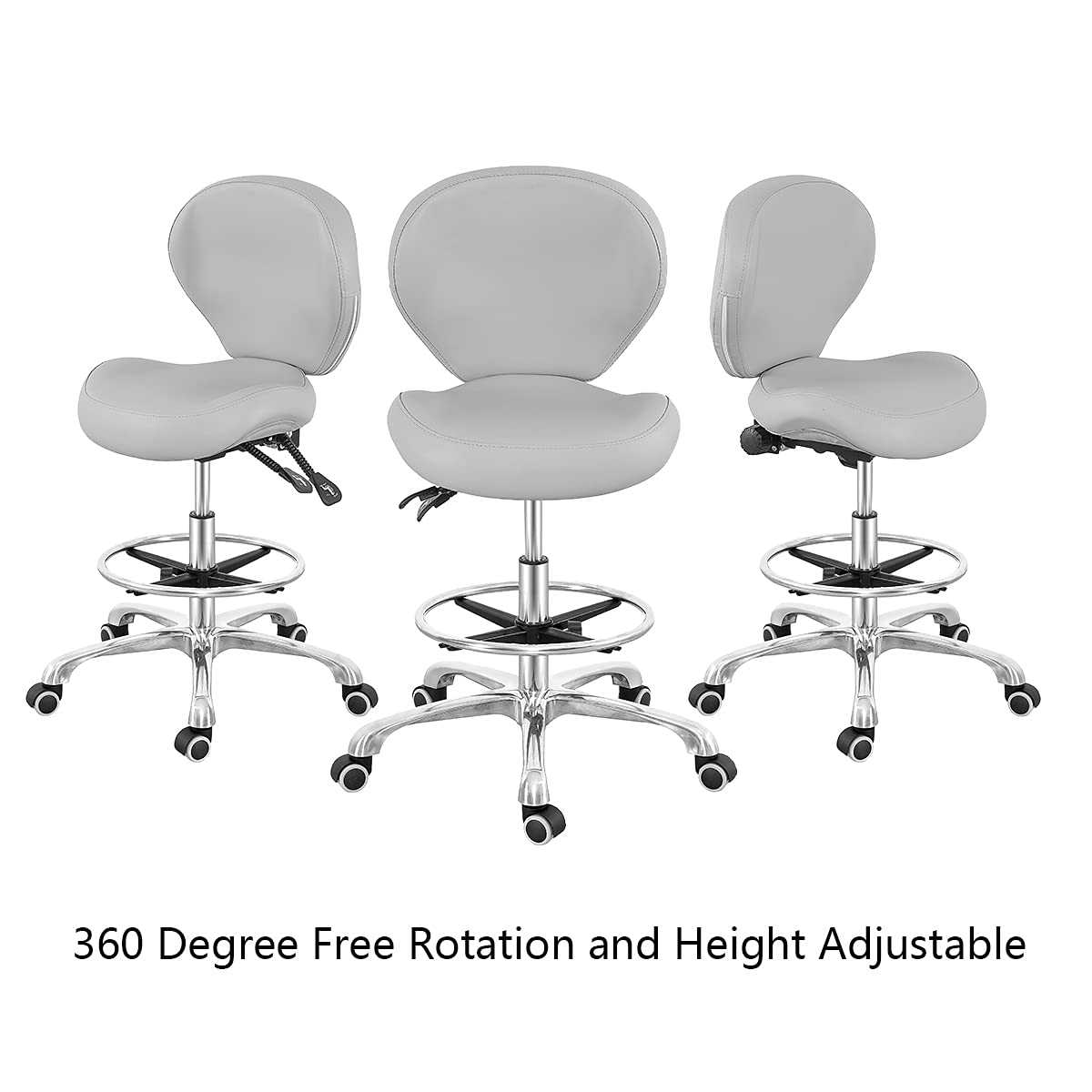 Grace & Grace Adjustable Rolling Drafting Chair with Backrest & Footrest - Ergonomic Office Stool for Computer Work, Studio, Workshop, Classroom, Lab & Home Office - Perfect for Architects, Artists & Remote Workers (Grey)