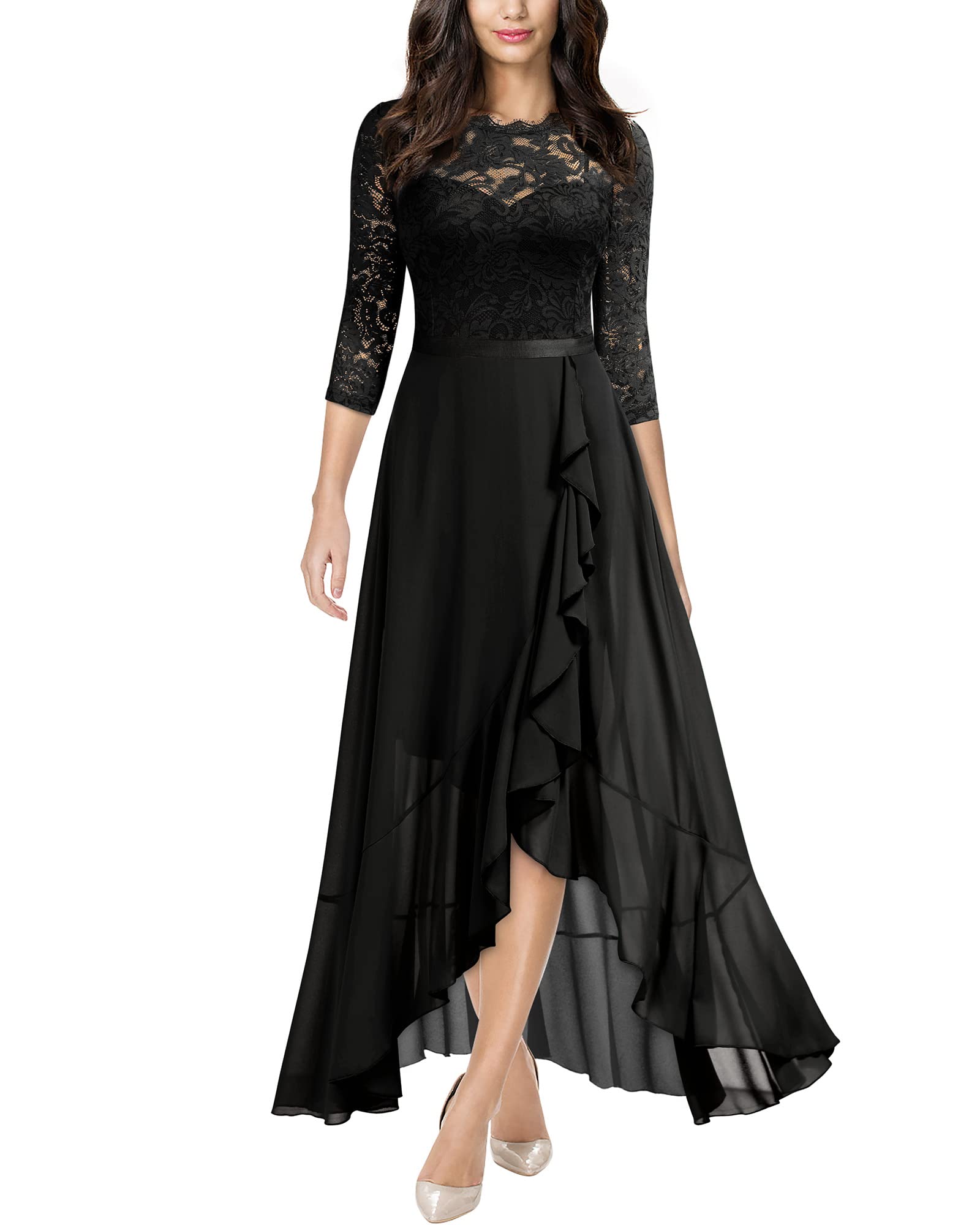 Elegant Floral Lace Ruffle Bridesmaid Maxi Dress for Women - Perfect for Weddings, Parties & Formal Occasions