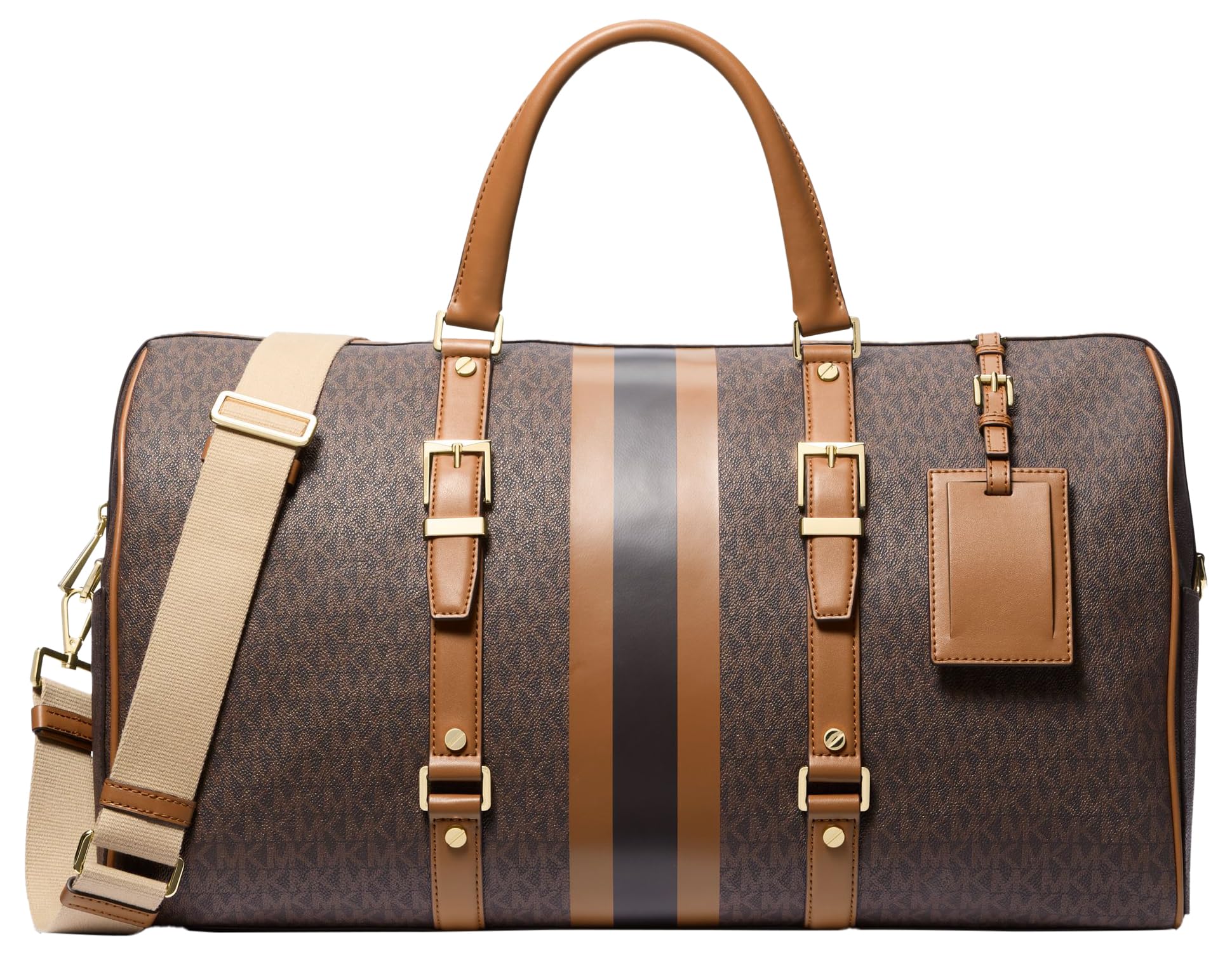 Michael Kors Bedford Extra Large Travel Duffle Bag for Women & Men - Spacious Carry-On Duffel with Adjustable Shoulder Strap (Brown/Acorn) - Perfect for Gym, Weekend Trips & Air Travel