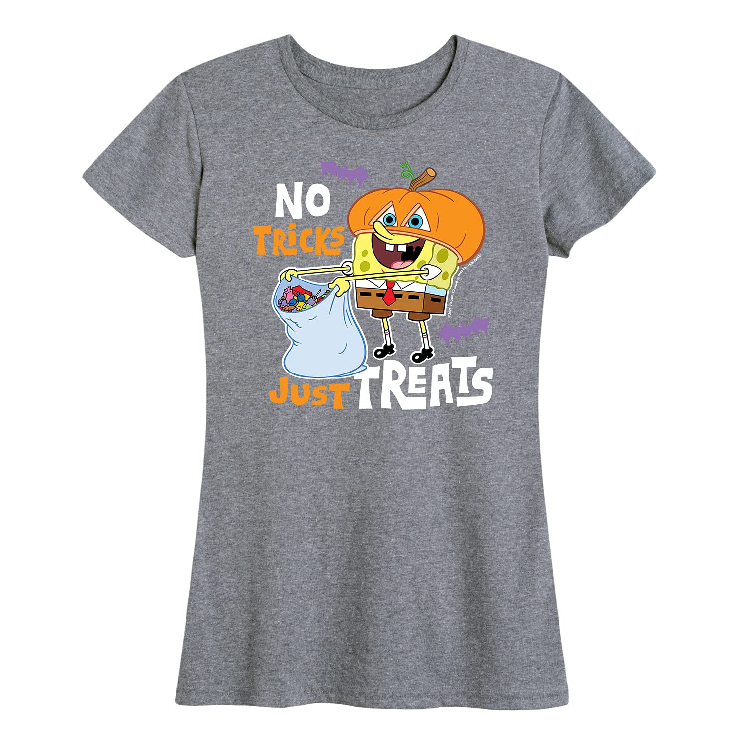 Spongebob Squarepants No Tricks Just Treats Women's Graphic T-Shirt | Funny Cartoon Short Sleeve Tee for Halloween, Cosplay & Casual Wear